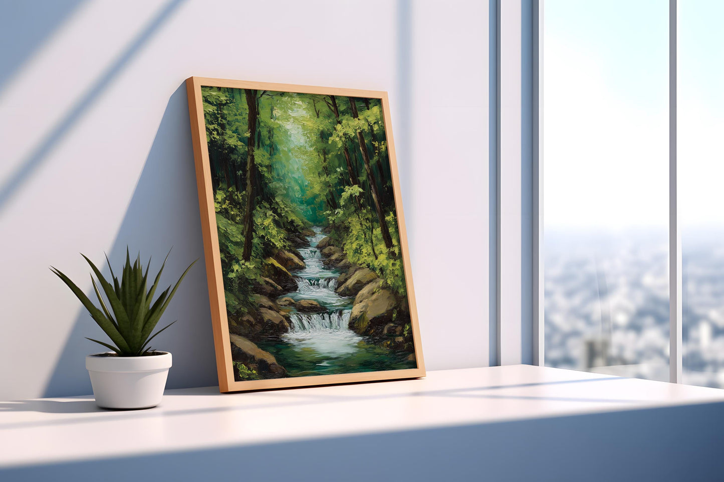 Tranquil Forest Stream Canvas Art - Serene Nature Landscape Wall Decor, Peaceful Green Woodland for Living Room or Office