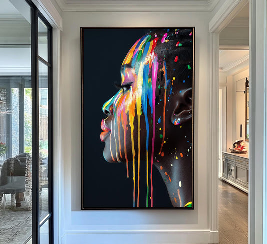 Abstract Woman Portrait Canvas Art, Vibrant Color Splash Wall Decor, Modern Feminine Artwork, Bold Contemporary Design, Unique Gift Idea