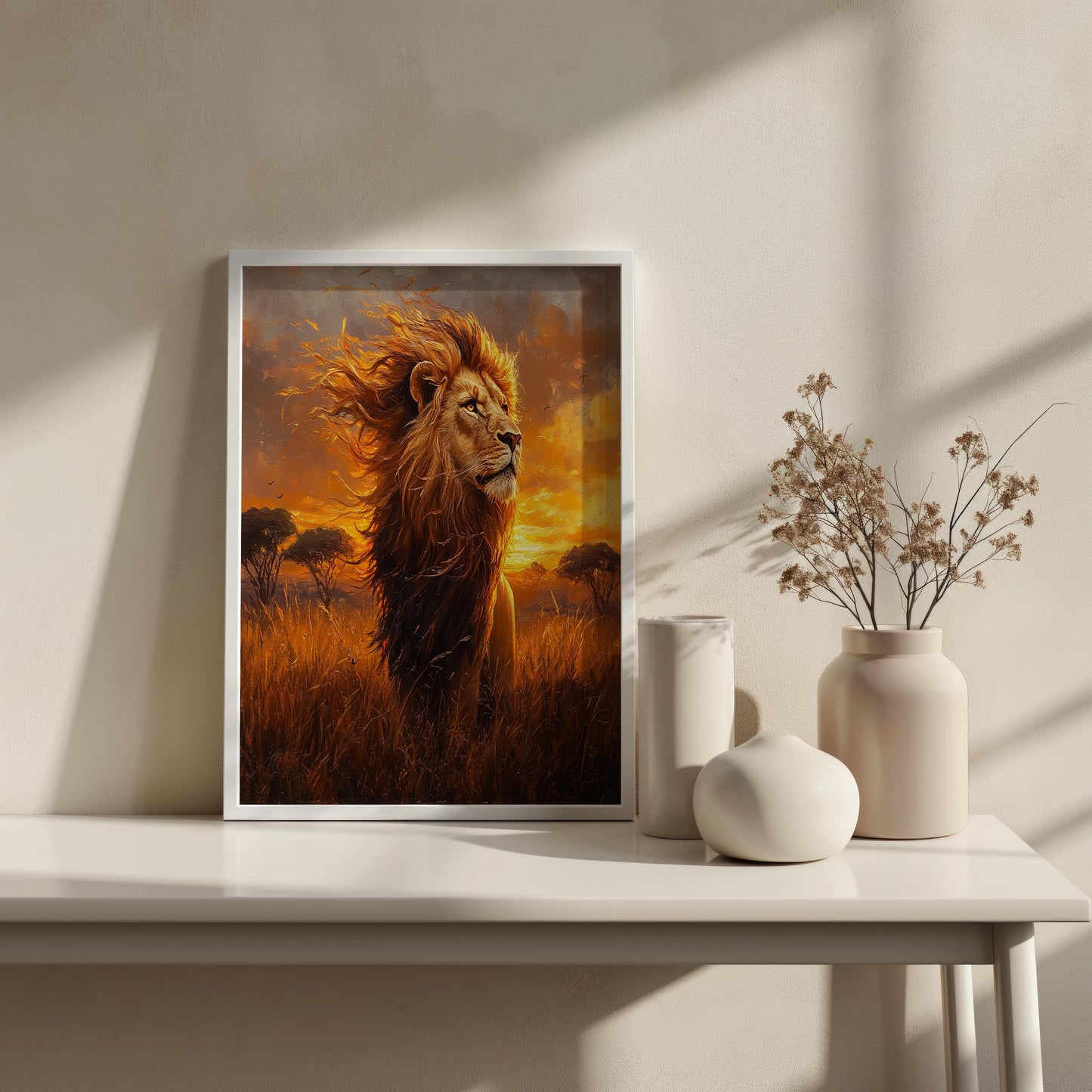 Lion King Wall Art | African Sunset Canvas Print | Safari Animal Wall Decor | Majestic Wildlife Painting | Animal Portrait Canvas Print