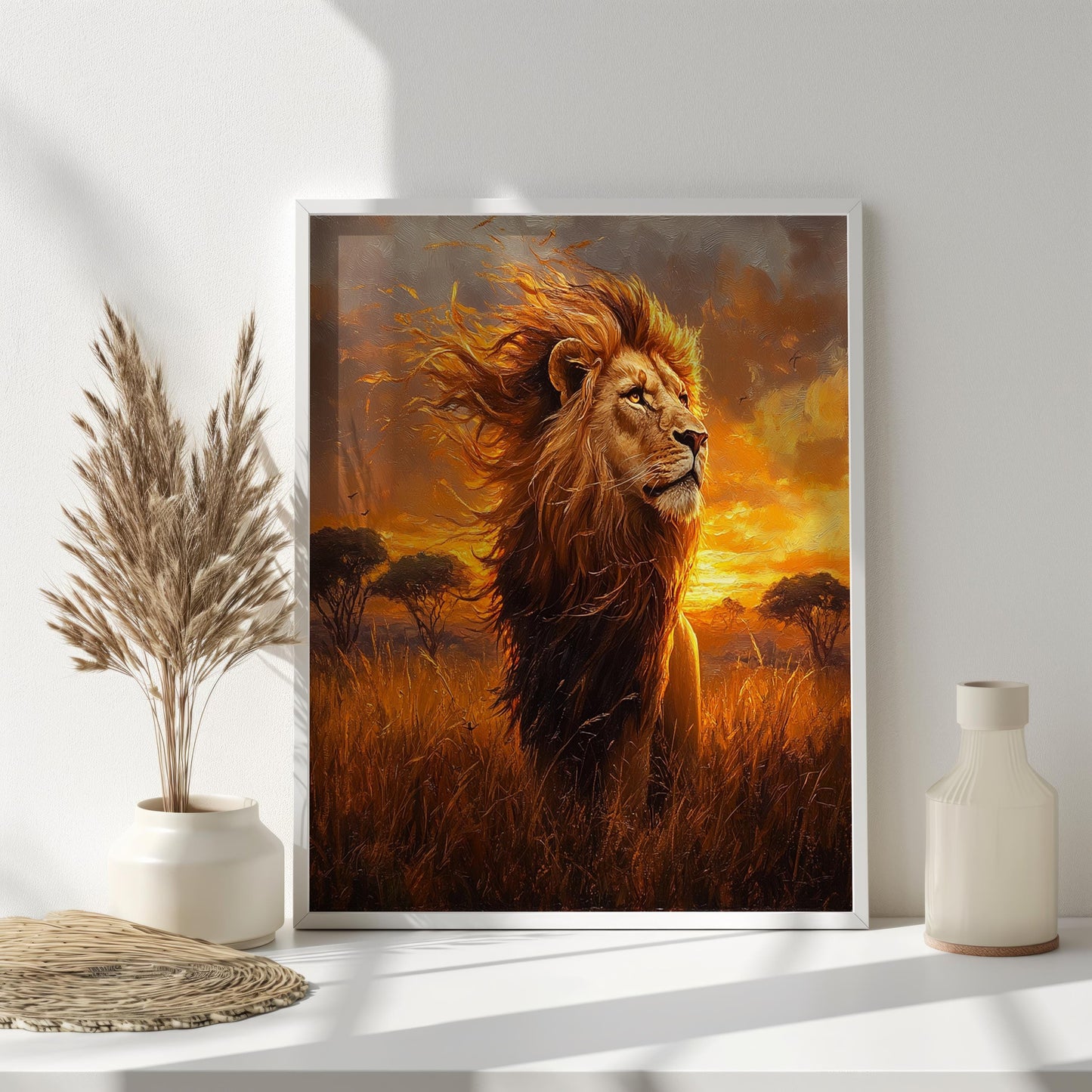 Lion King Wall Art | African Sunset Canvas Print | Safari Animal Wall Decor | Majestic Wildlife Painting | Animal Portrait Canvas Print