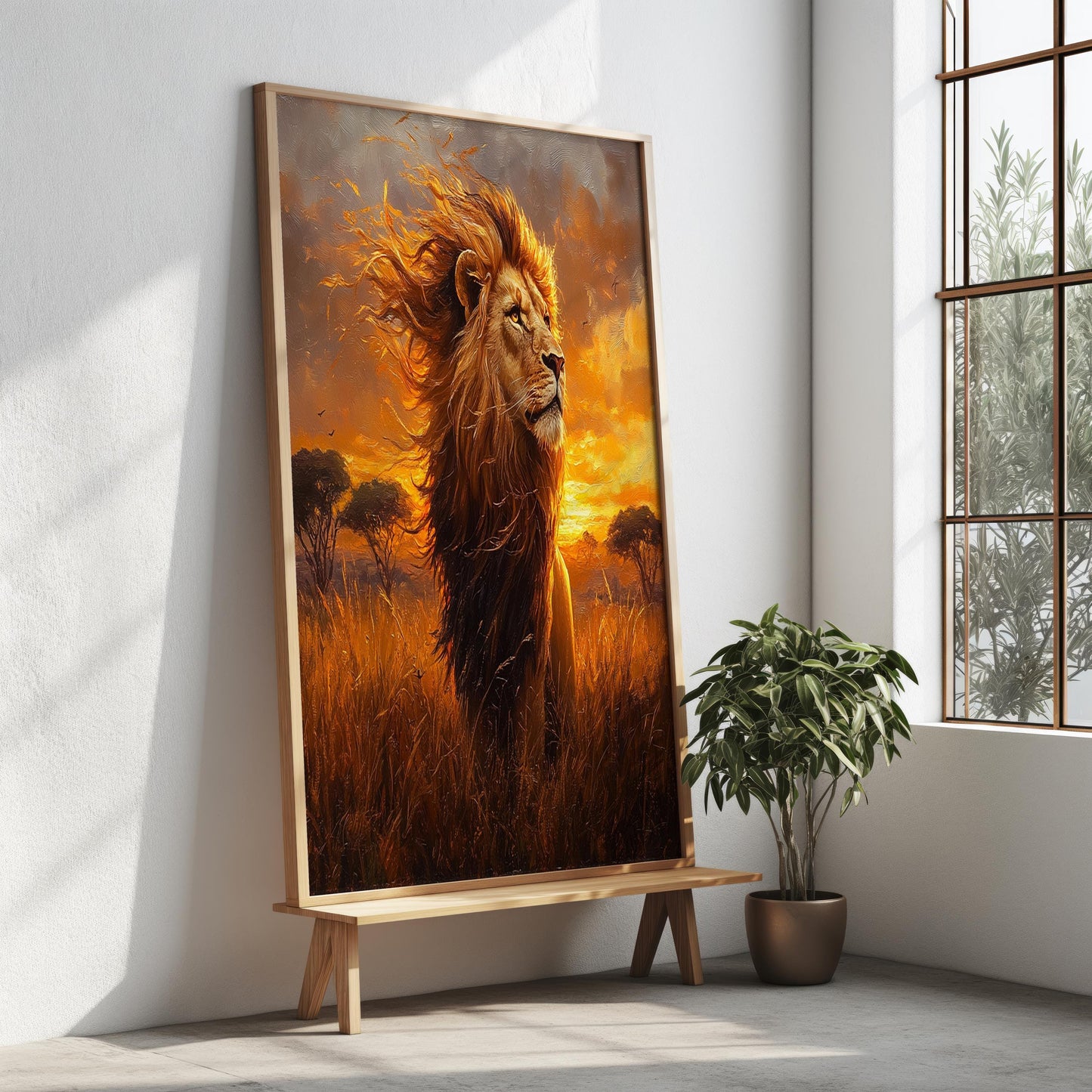 Lion King Wall Art | African Sunset Canvas Print | Safari Animal Wall Decor | Majestic Wildlife Painting | Animal Portrait Canvas Print