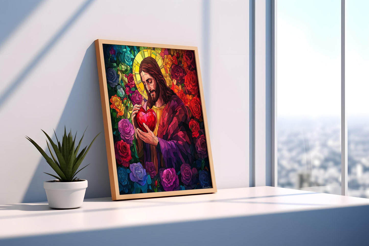 Sacred Heart of Jesus Canvas Wall Art | Vibrant Stained Glass Design | Religious Christian Artwork | Ready to Hang | Jesus Wall Art