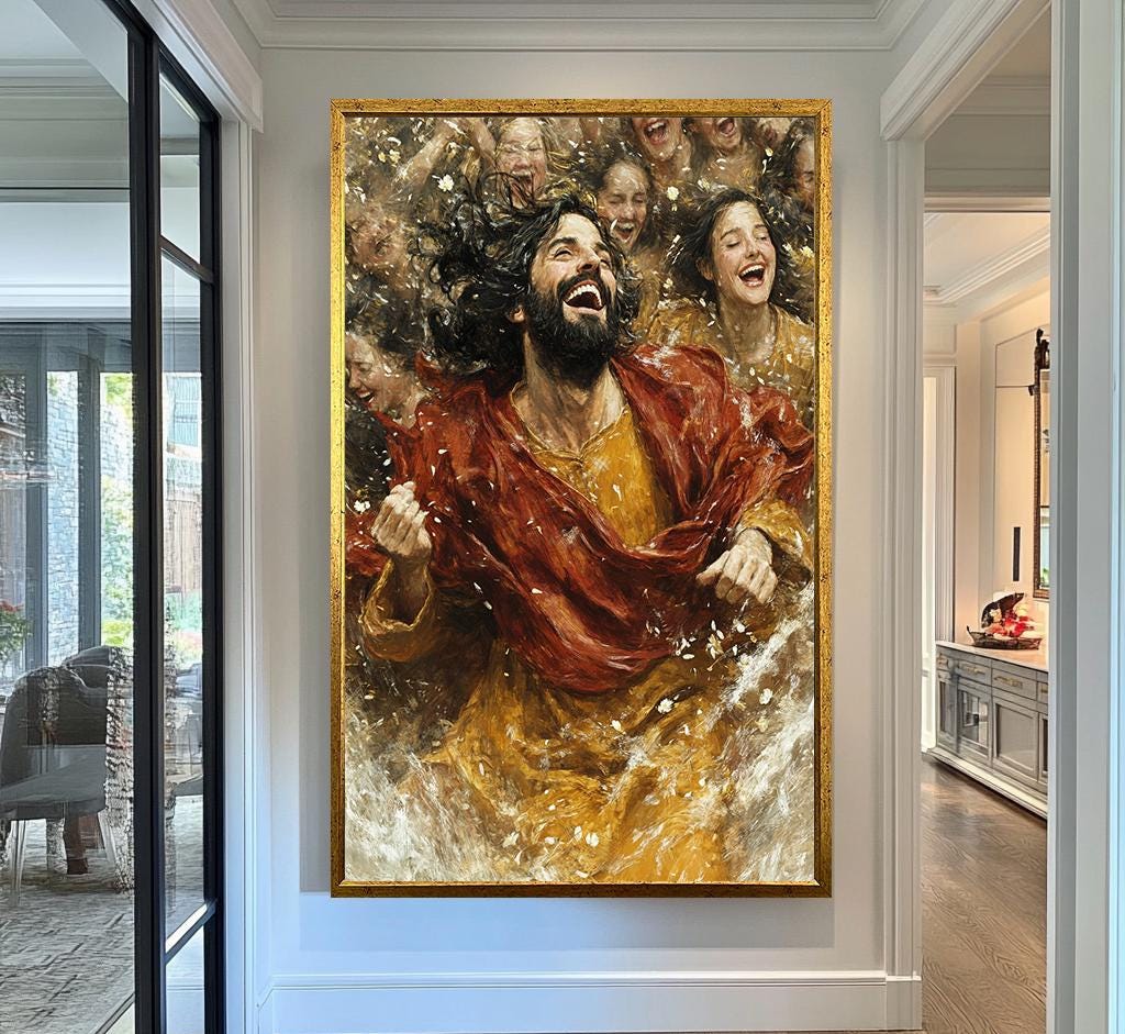 Joy of Christ Wall Art | Religious Christian Canvas Painting | Inspirational Christian Wall Decor | Joyful Jesus Artwork