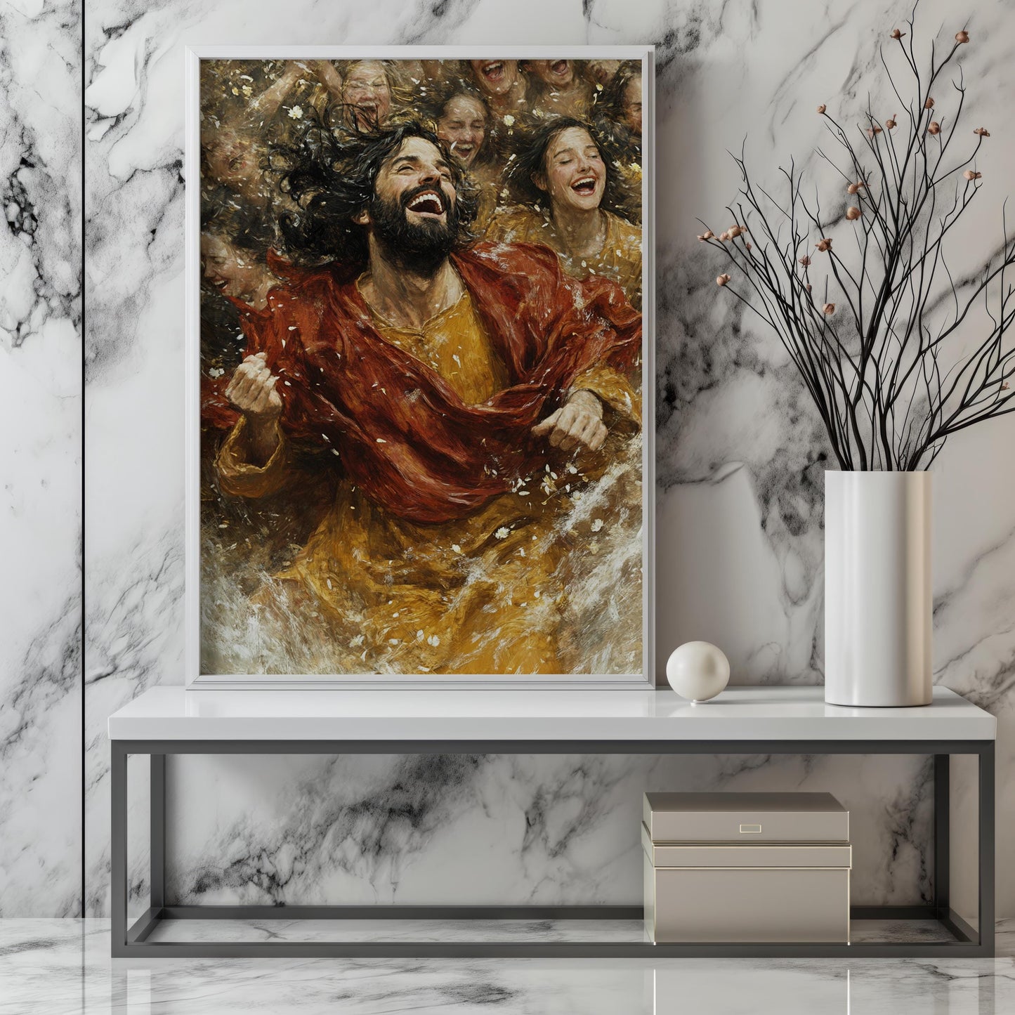 Joy of Christ Wall Art | Religious Christian Canvas Painting | Inspirational Christian Wall Decor | Joyful Jesus Artwork