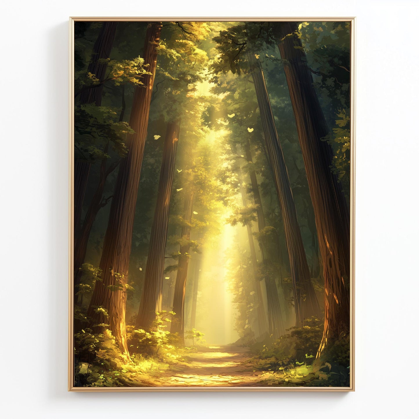 Sunlit Forest Path Canvas Print - Peaceful Nature Wall Art, Woodland Pathway Decor for Home, Inspirational Wall Decor for Meditation Room