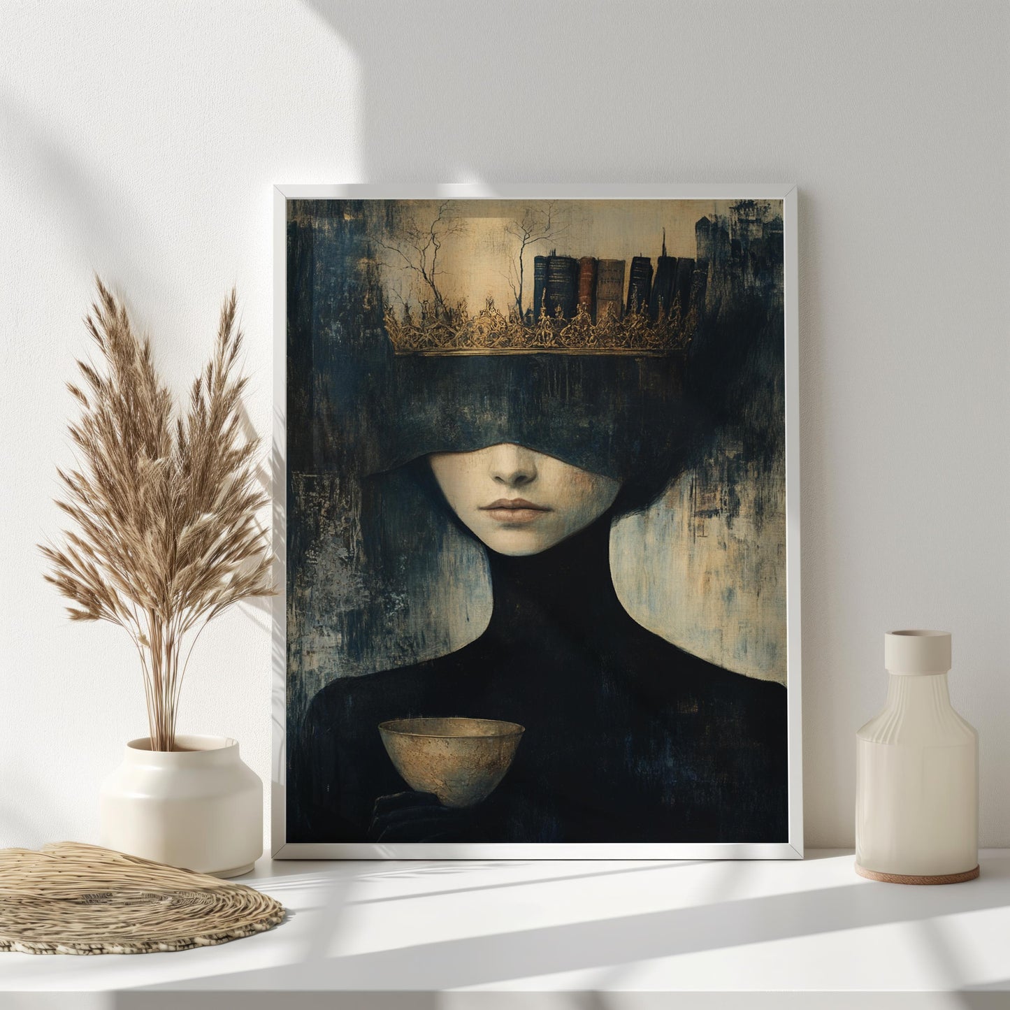 Queen of Literature Wall Art | Mysterious Woman Canvas Painting | Gothic Crown Wall Decor | Gothic wall art | feminine wall art