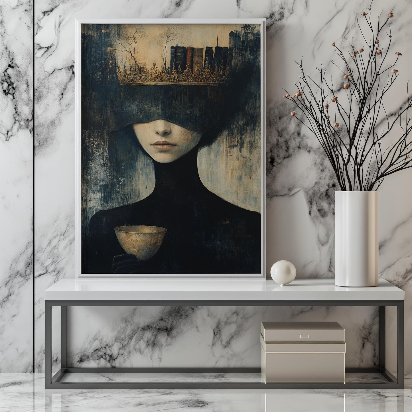 Queen of Literature Wall Art | Mysterious Woman Canvas Painting | Gothic Crown Wall Decor | Gothic wall art | feminine wall art