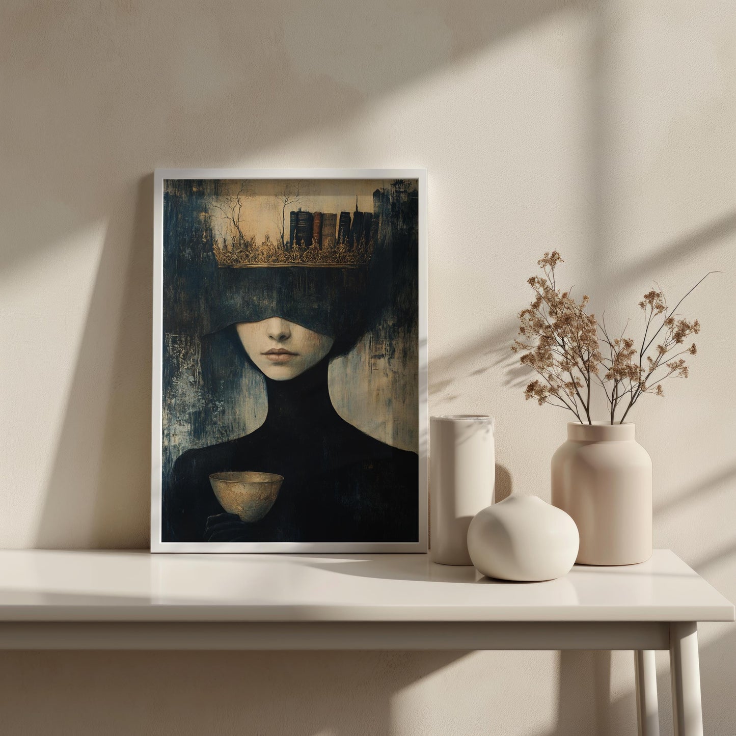 Queen of Literature Wall Art | Mysterious Woman Canvas Painting | Gothic Crown Wall Decor | Gothic wall art | feminine wall art