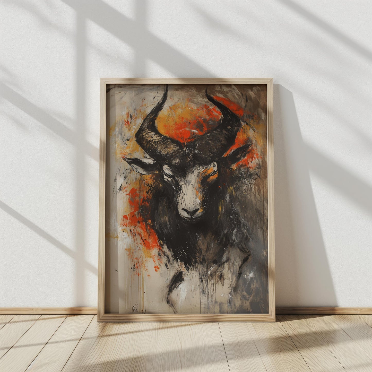 Goat Wall Art | Orange Fire Abstract Canvas Painting | Modern Goat Wall Decor Living Room Dark Animal Artwork | Goat Wall Art | Goat Decor