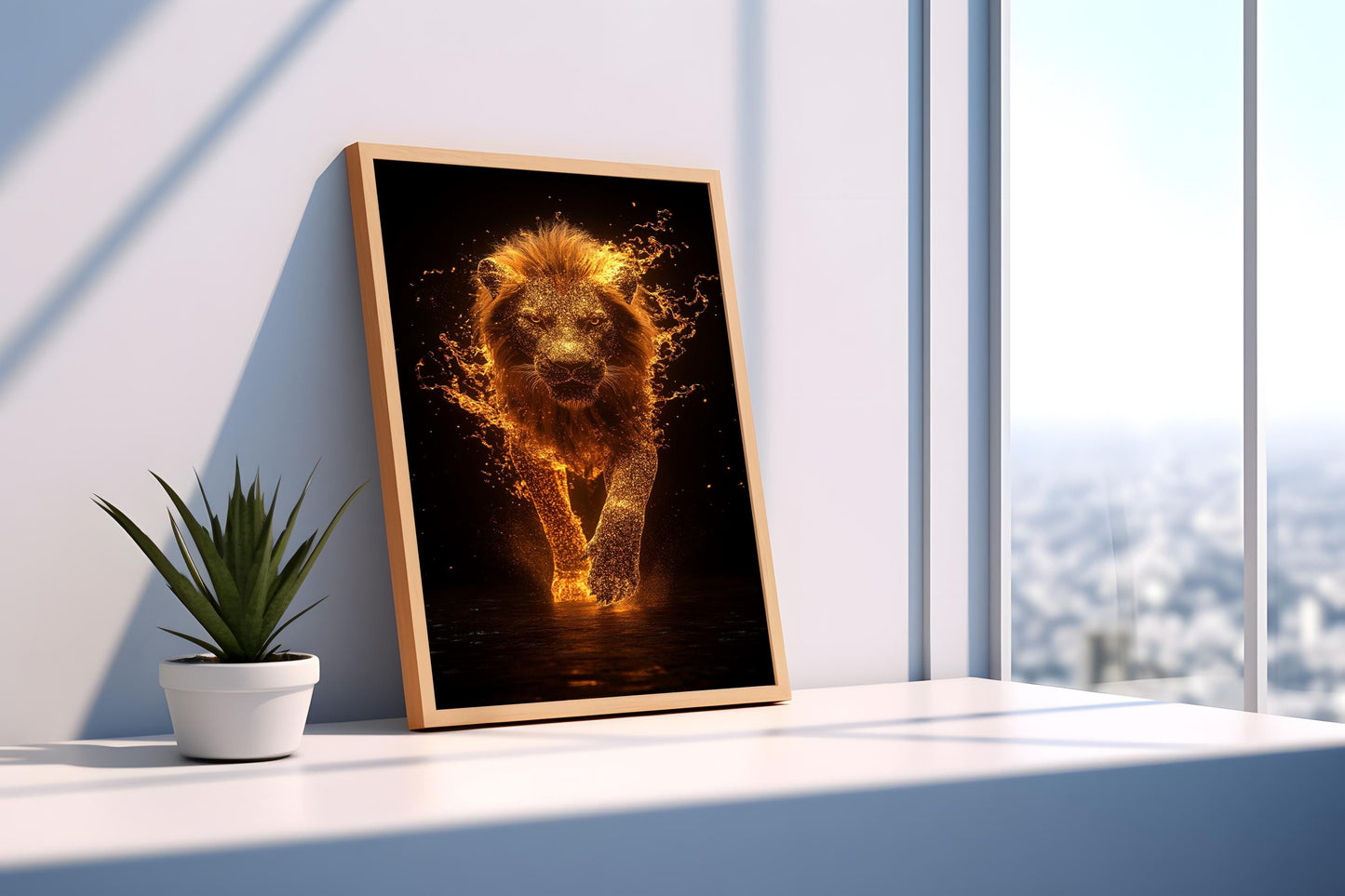 Golden Lion Wall Art | Lion Wall Decor | Lion Canvas Painting | Luxury Modern Wall Decor Glowing Lion King African Safari Art, Lion Wall Art