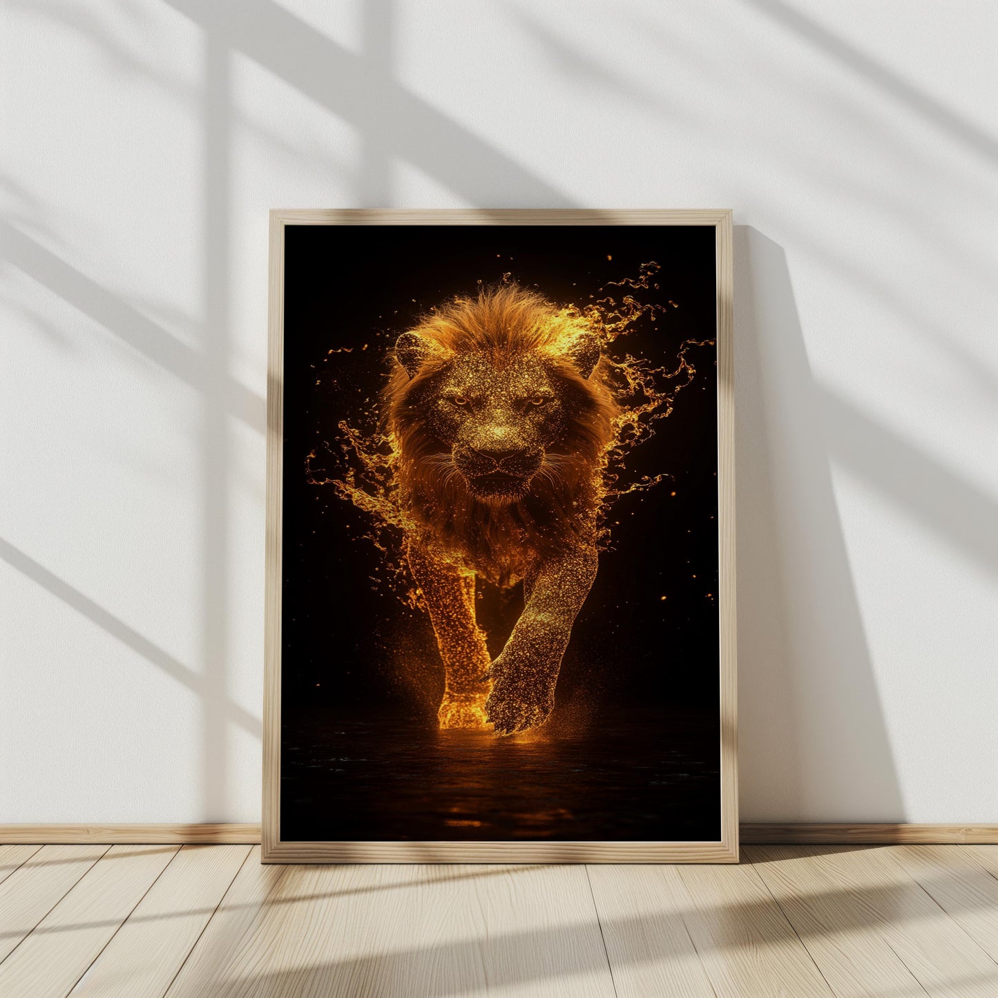 Golden Lion Wall Art | Lion Wall Decor | Lion Canvas Painting | Luxury Modern Wall Decor Glowing Lion King African Safari Art, Lion Wall Art