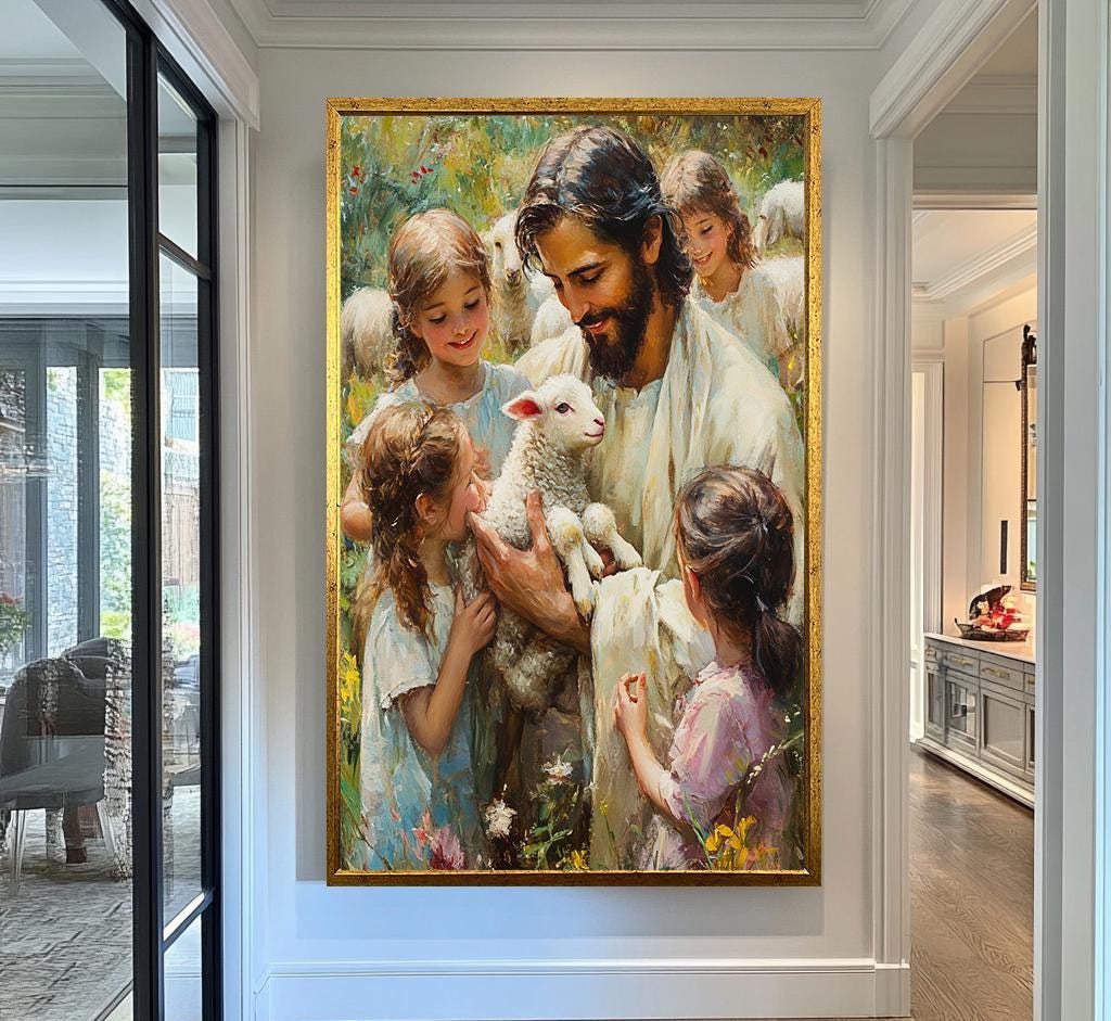 jesus wall art, jesus and childrens wall art framed , jesus wall art canvas, jesus wall art christmas, jesus and the sheep