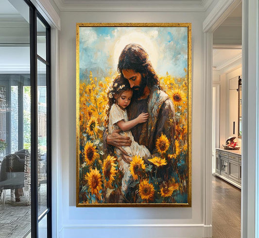 Jesus and Child Sunflower Wall Art | jesus wall art, jesus and childrens wall art framed , jesus wall art canvas, jesus wall art christmas