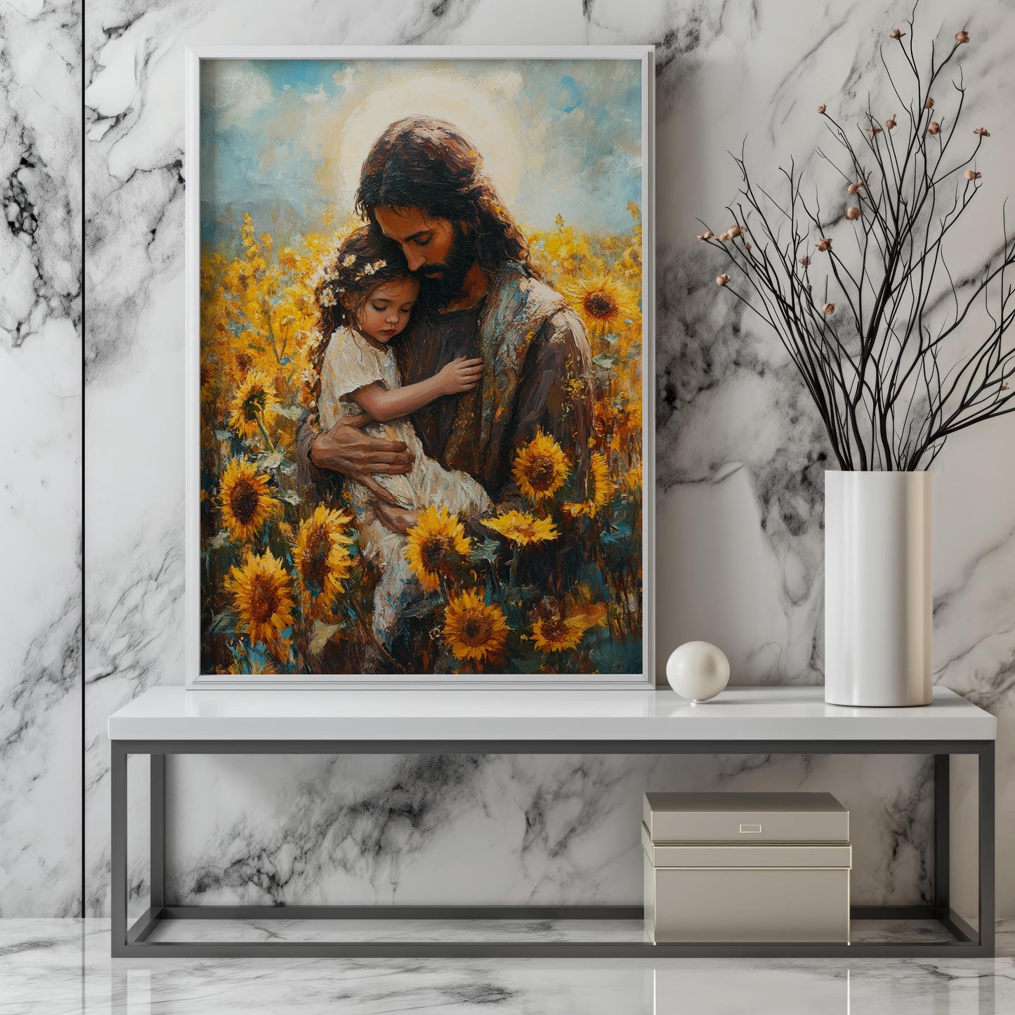 Jesus and Child Sunflower Wall Art | jesus wall art, jesus and childrens wall art framed , jesus wall art canvas, jesus wall art christmas