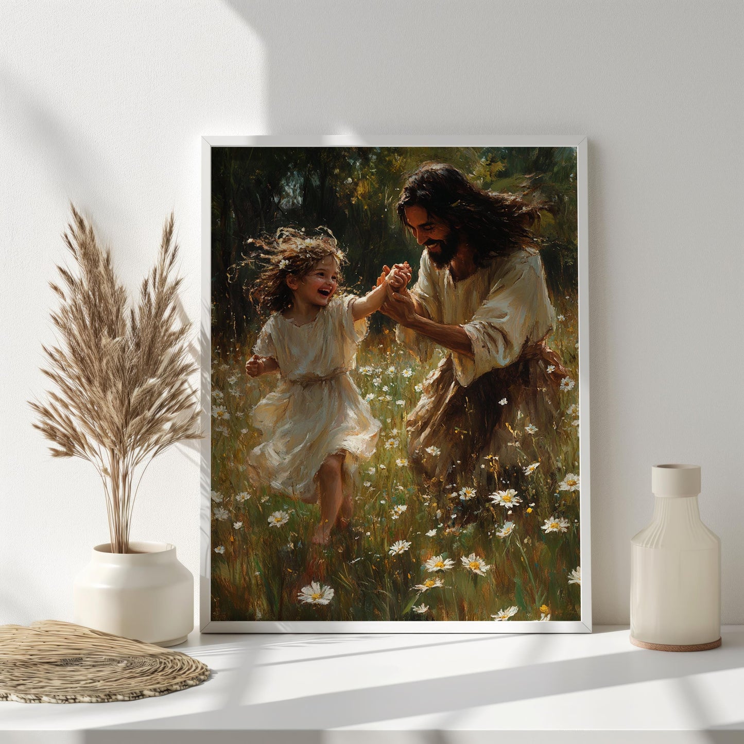 Jesus and Child Daisy Wall Art | jesus wall art, Religious Garden Gift , jesus wall art canvas, jesus canvas art, Christian Faith Wall Decor