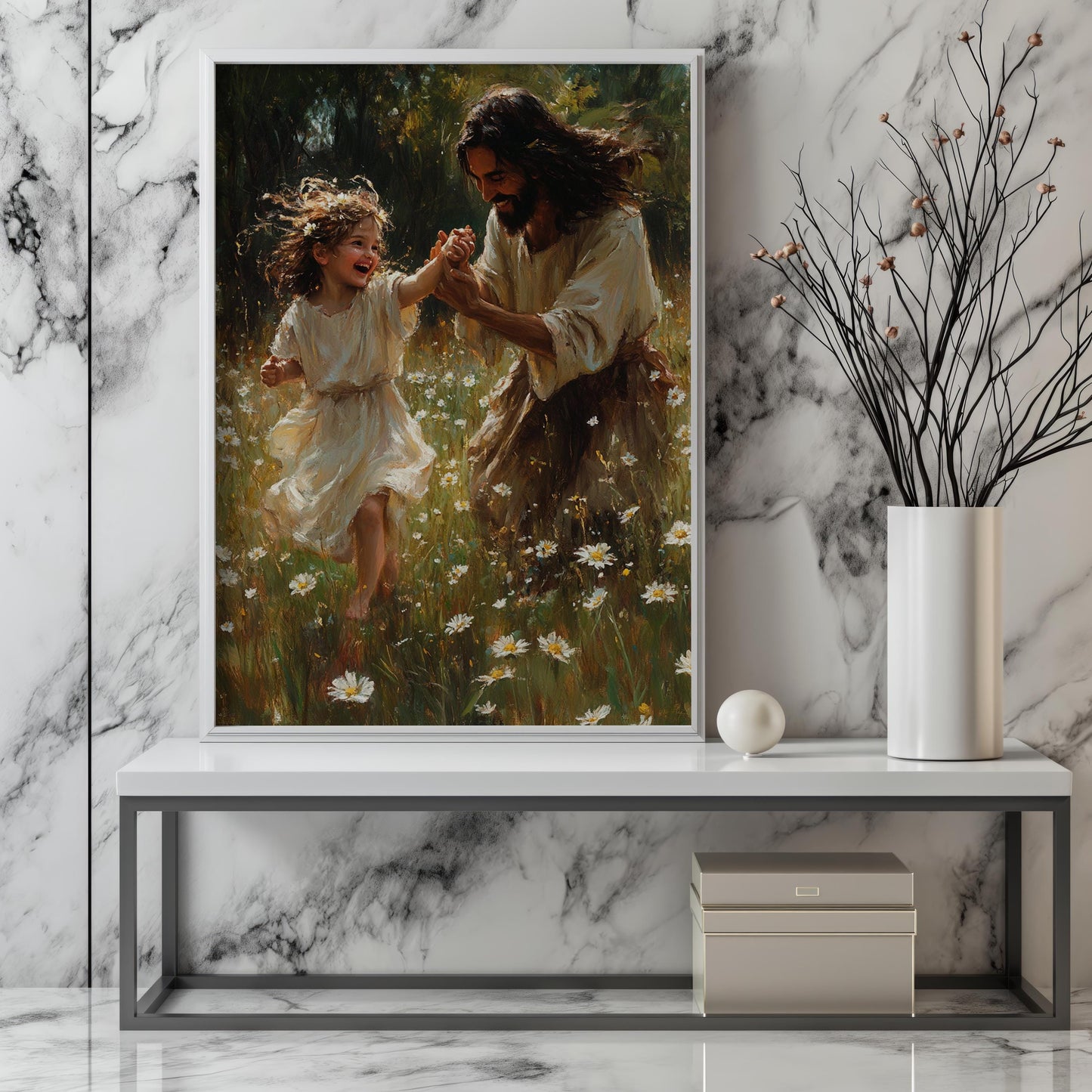 Jesus and Child Daisy Wall Art | jesus wall art, Religious Garden Gift , jesus wall art canvas, jesus canvas art, Christian Faith Wall Decor