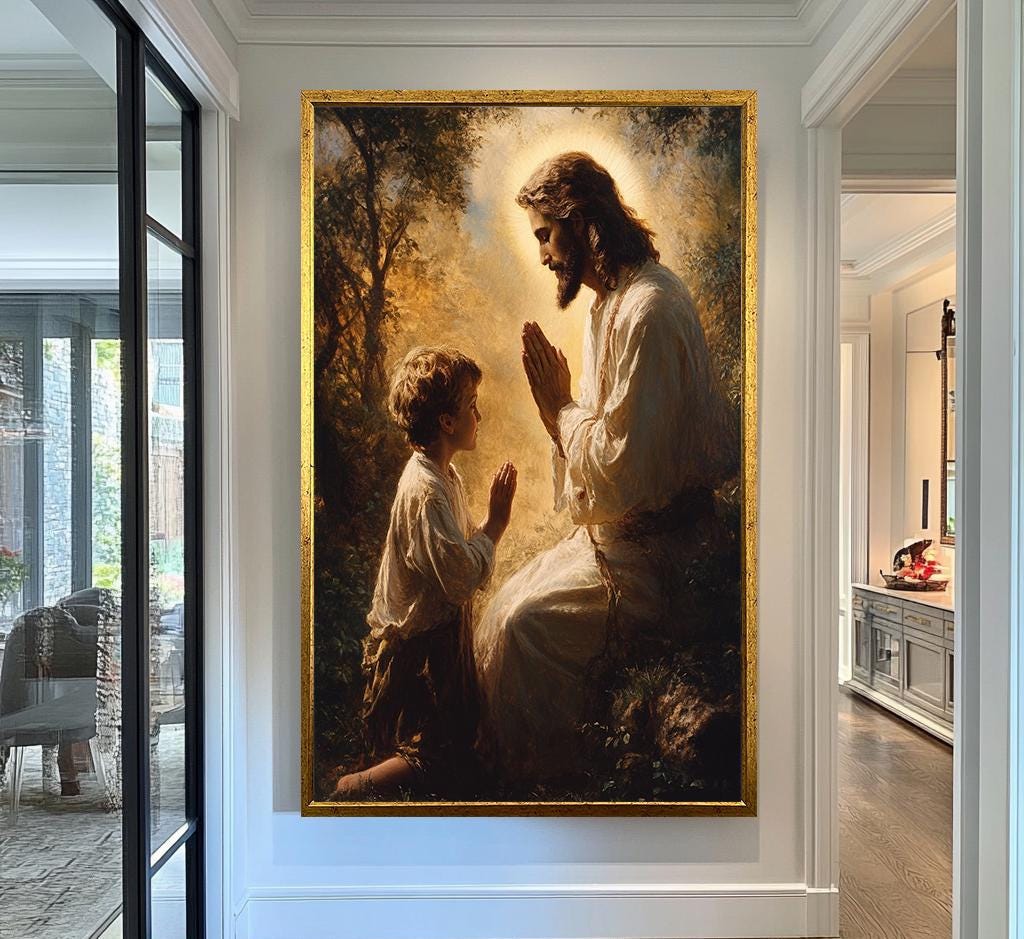 Jesus Prayer Wall Art | Child Faith Canvas Painting | Christian Worship Wall Decor  jesus wall art canvas, jesus wall art , jesus wall decor