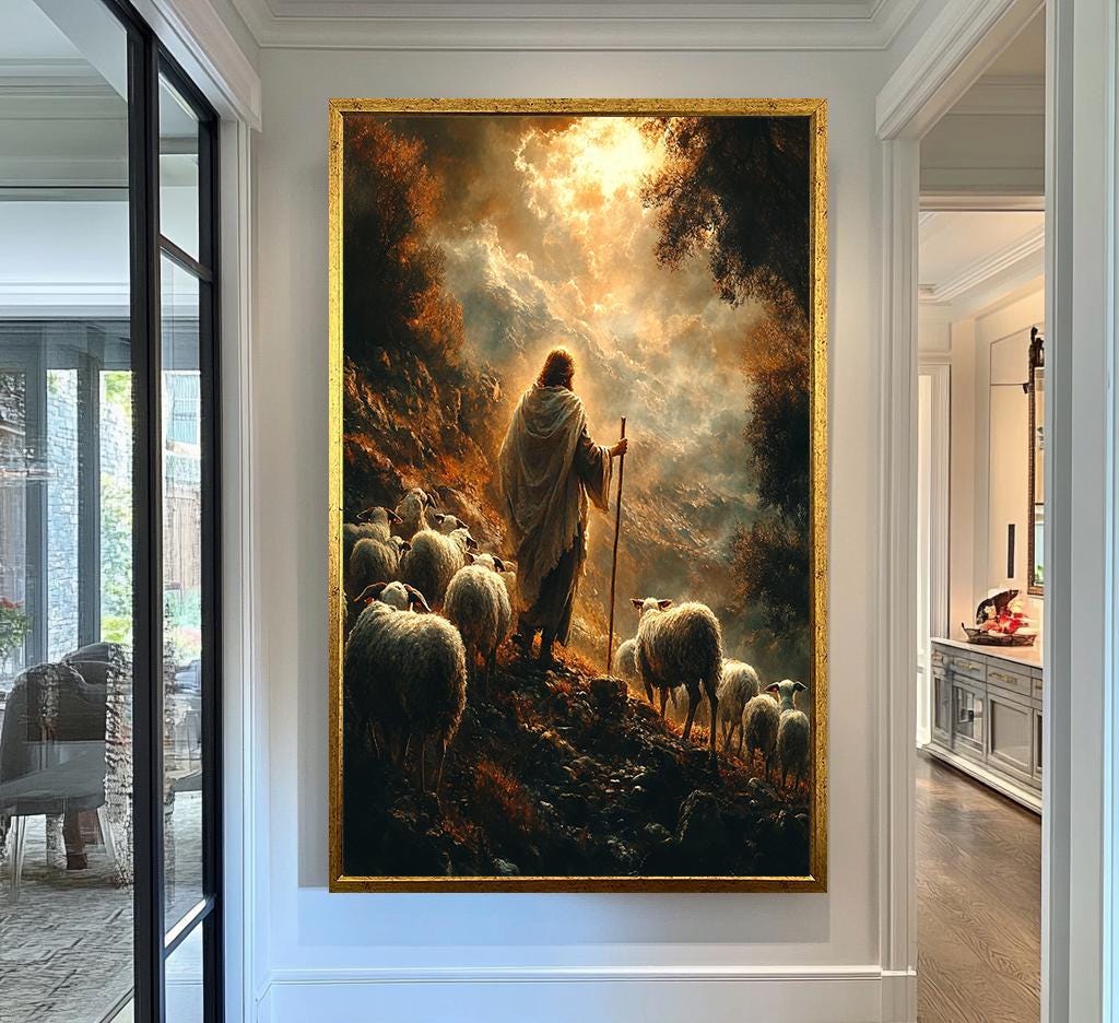 Good Shepherd Sunset Wall Art | jesus wall art, Religious Gift , jesus wall art canvas, jesus wall art christmas, jesus wall decor