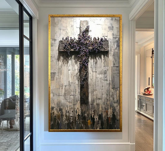 Floral Cross Wall Art | Modern Christian Canvas Painting | jesus wall art, Religious Gift , jesus wall art canvas, jesus wall decor