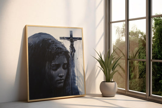 Jesus Canvas Wall Art | Christian Faith Wall Art | Religious Crucifixion Canvas Painting | Dark Gothic Cross Wall Decor | Jesus Wall Decor