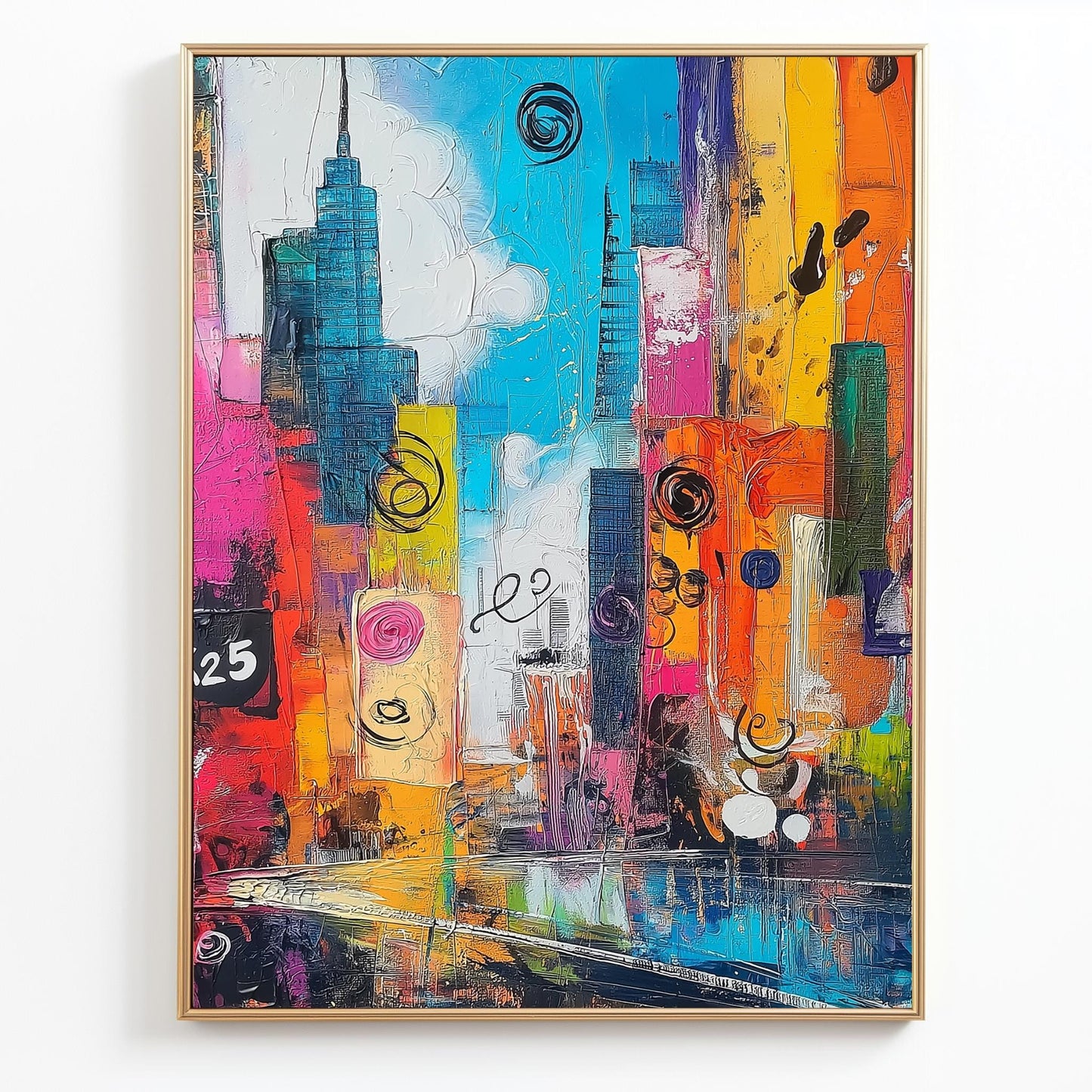 Vibrant Cityscape Abstract Canvas  Colorful Urban Skyline with Textured and Dynamic Design