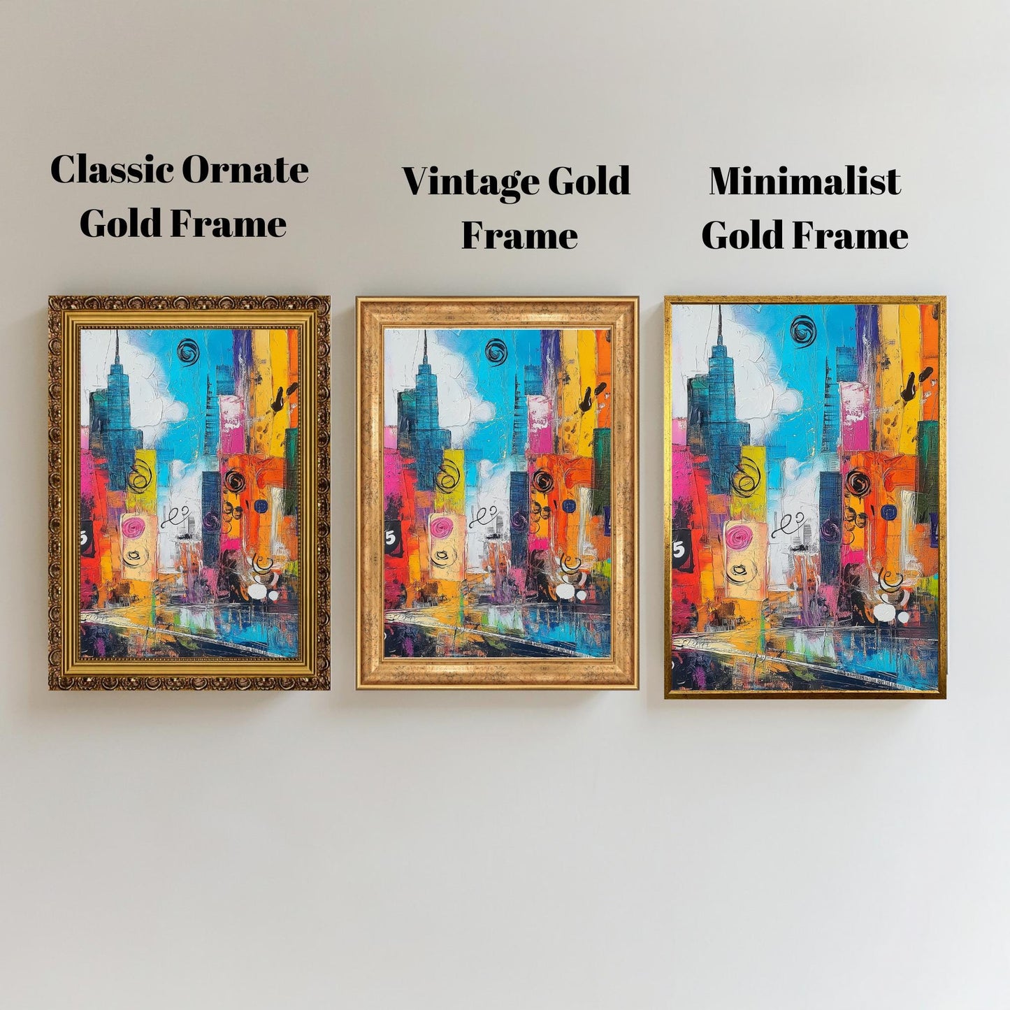 Vibrant Cityscape Abstract Canvas  Colorful Urban Skyline with Textured and Dynamic Design