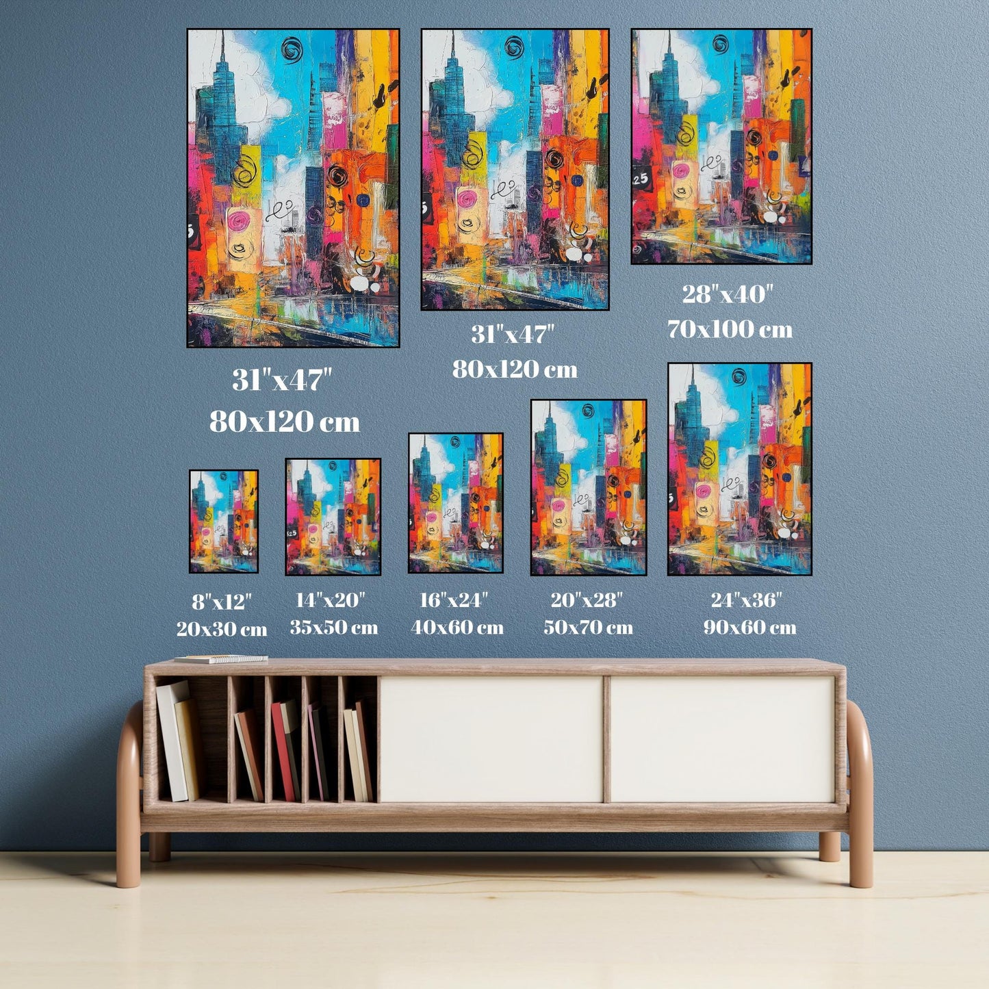 Vibrant Cityscape Abstract Canvas  Colorful Urban Skyline with Textured and Dynamic Design