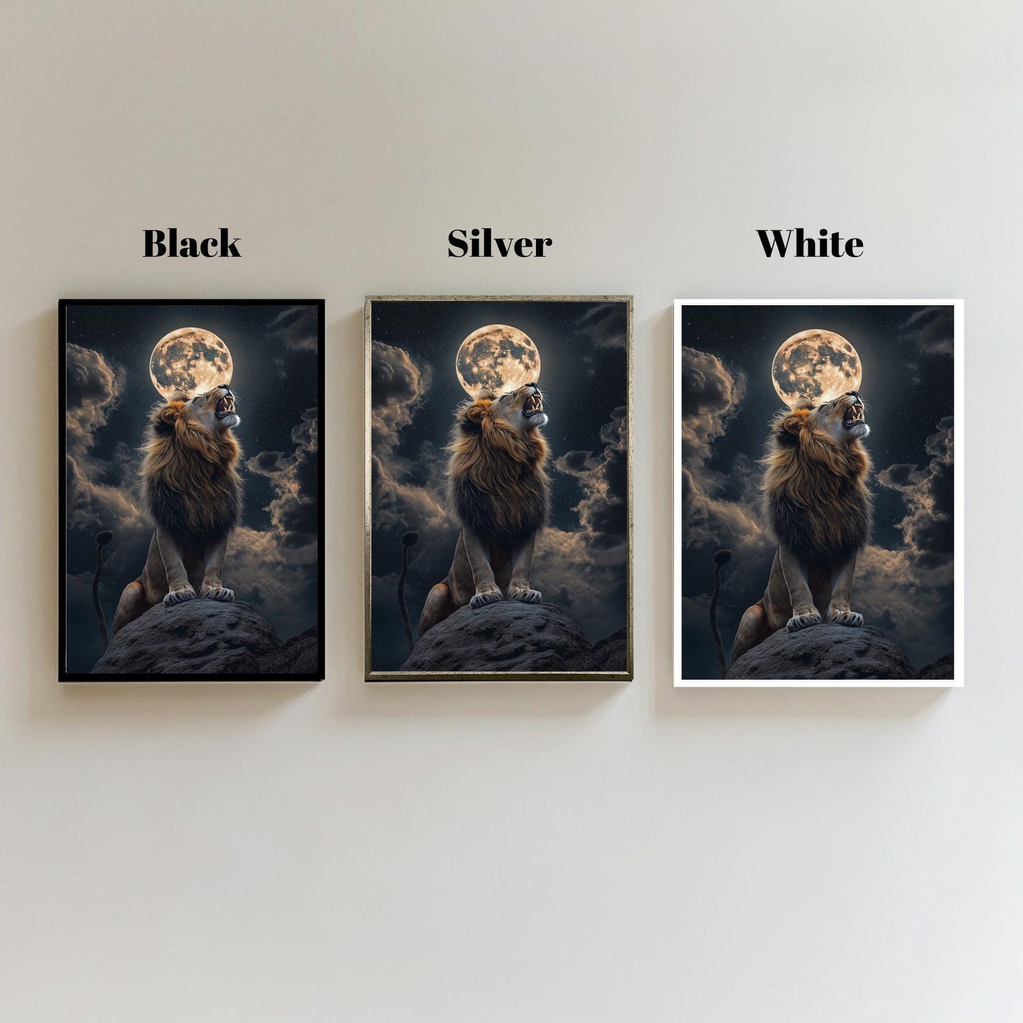 Lion Moonlight Wall Art, Majestic Wildlife Canvas, Dark Fantasy Decor