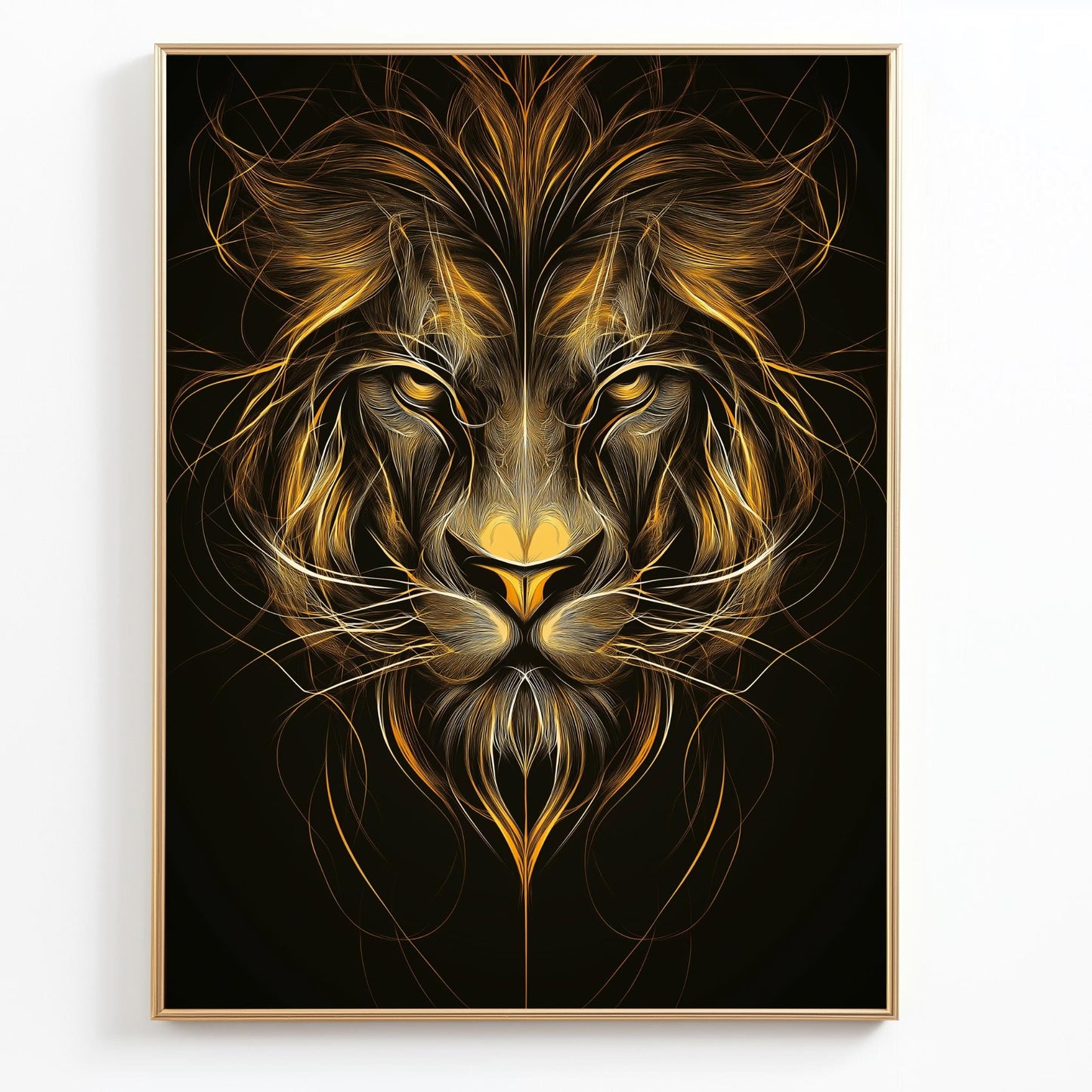 Golden Lion Abstract Wall Art, Majestic Animal Canvas, Black and Gold Modern Decor, Fierce Wildlife Poster, Luxury Home Design