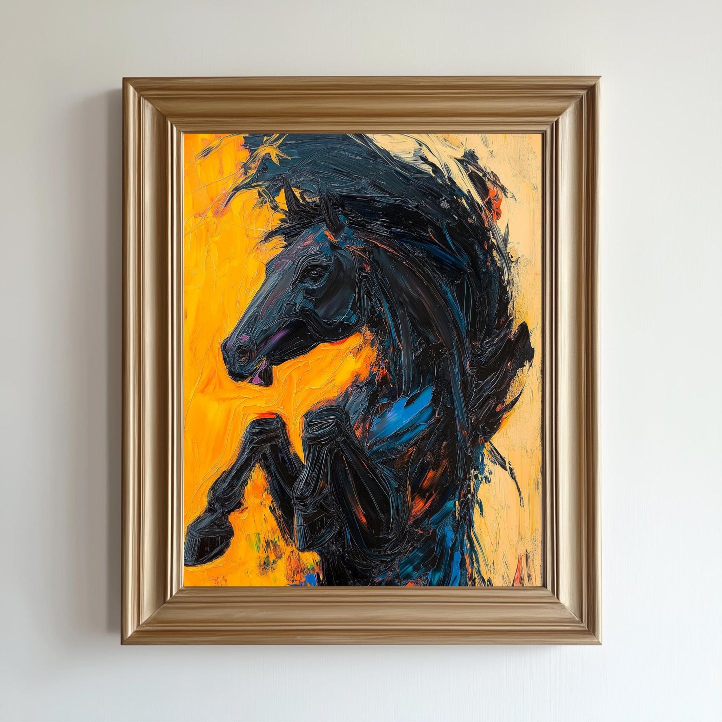 Bold Black Stallion Canvas, Textured Horse Wall Art, Vibrant Abstract Decor