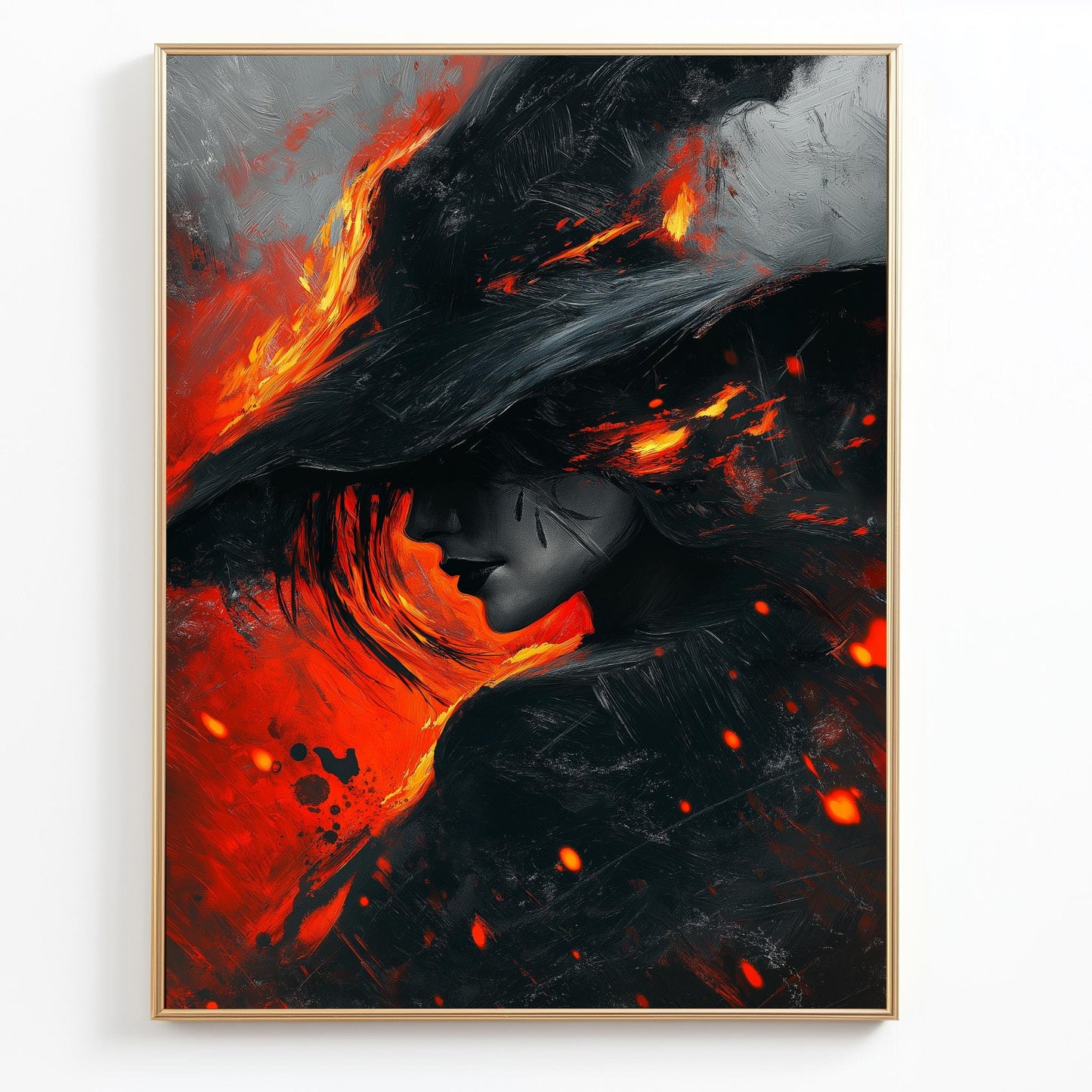 Fiery Woman Wall Art - Abstract Canvas with Bold Red and Black Design