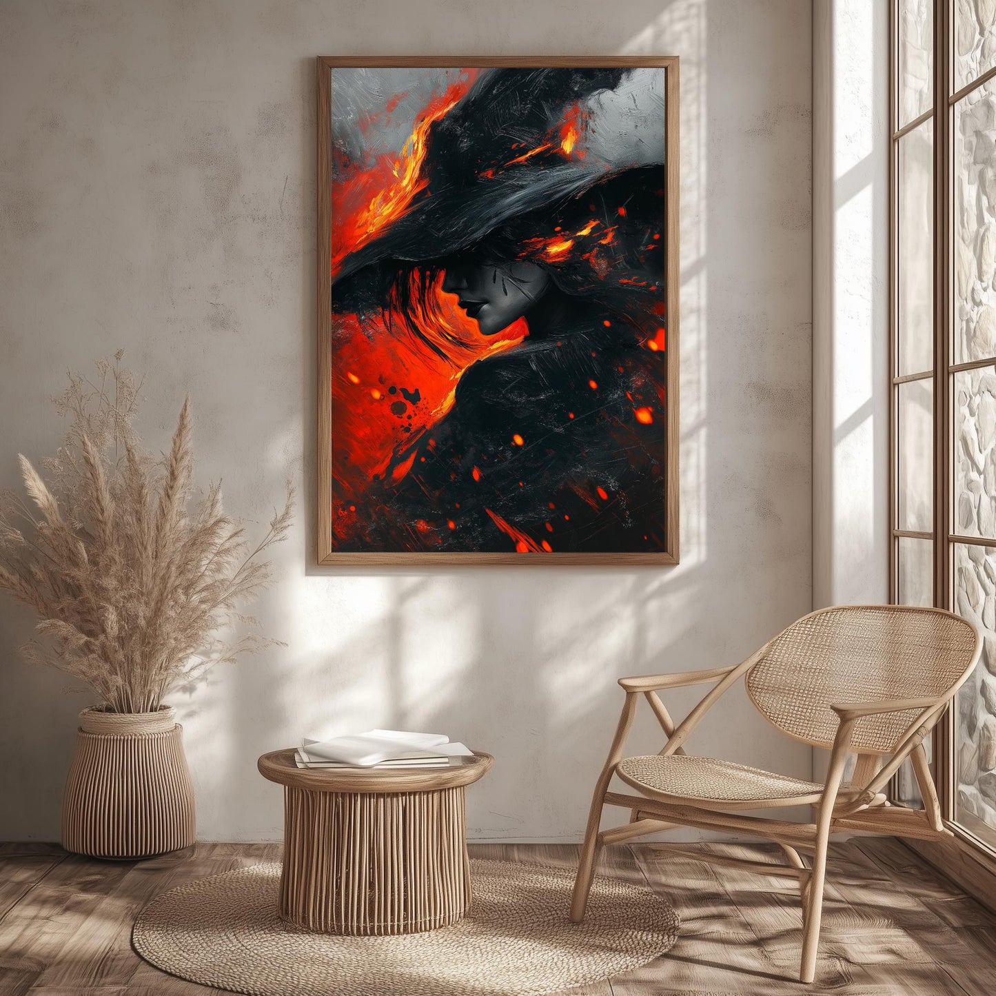 Fiery Woman Wall Art - Abstract Canvas with Bold Red and Black Design