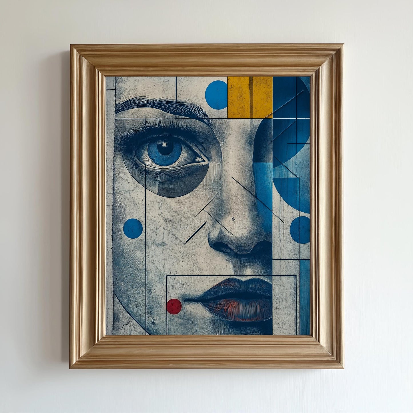 Geometric Portrait Wall Art - Abstract Blue and Yellow Canvas for Modern Decor