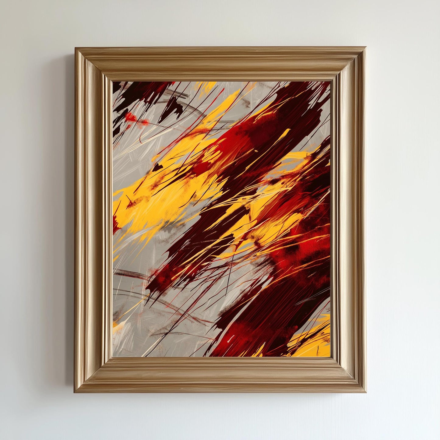 Fiery Abstract Wall Art - Bold Red and Yellow Canvas for Modern Spaces