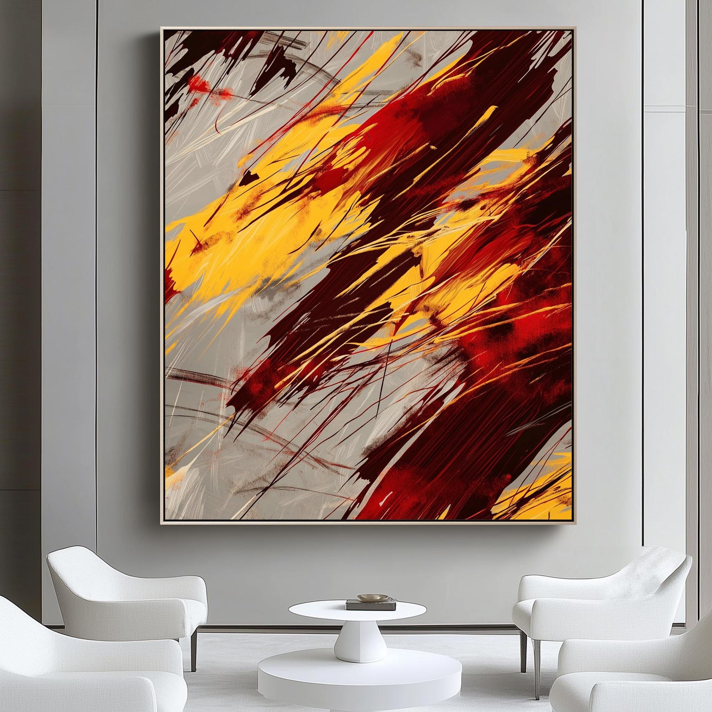 Fiery Abstract Wall Art - Bold Red and Yellow Canvas for Modern Spaces