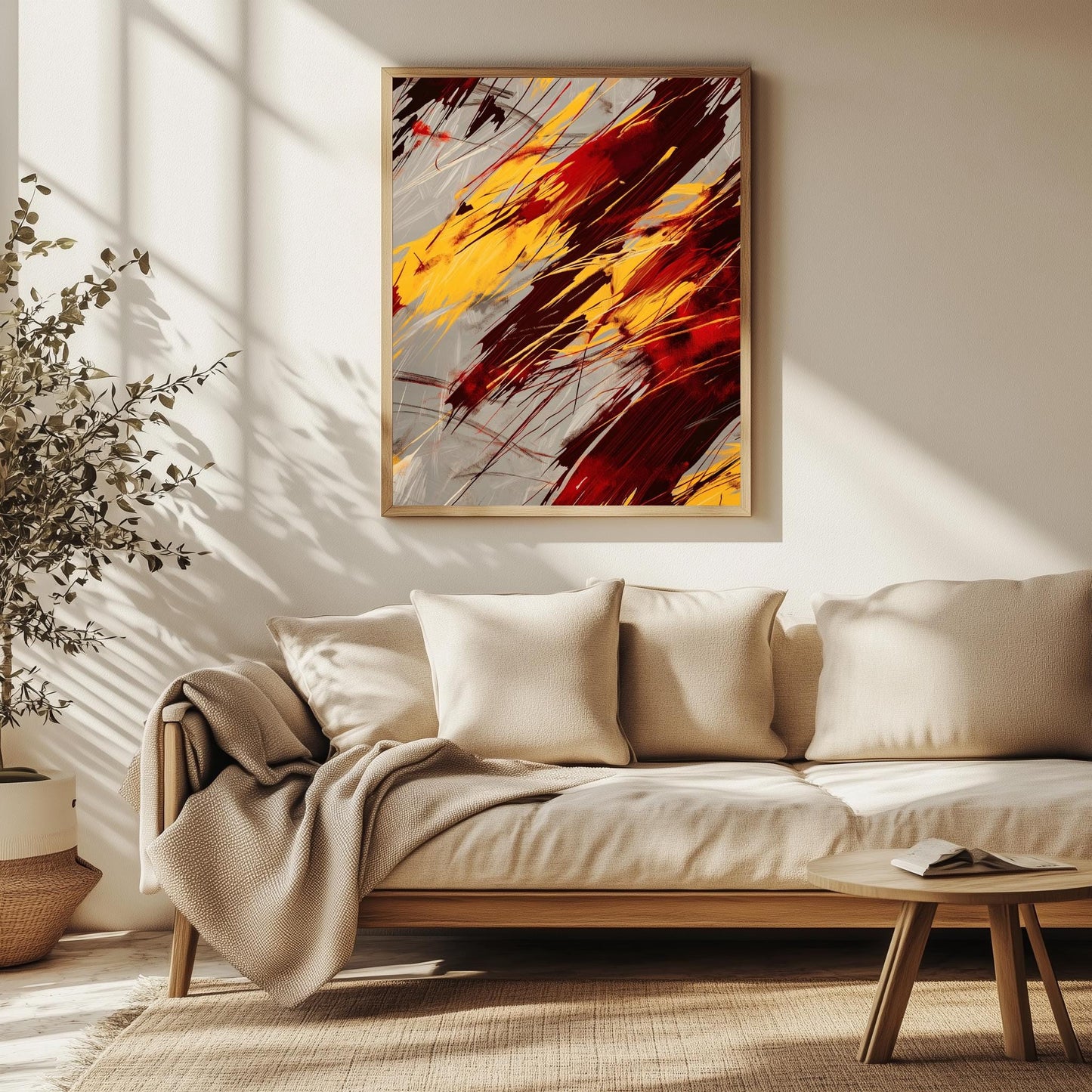 Fiery Abstract Wall Art - Bold Red and Yellow Canvas for Modern Spaces