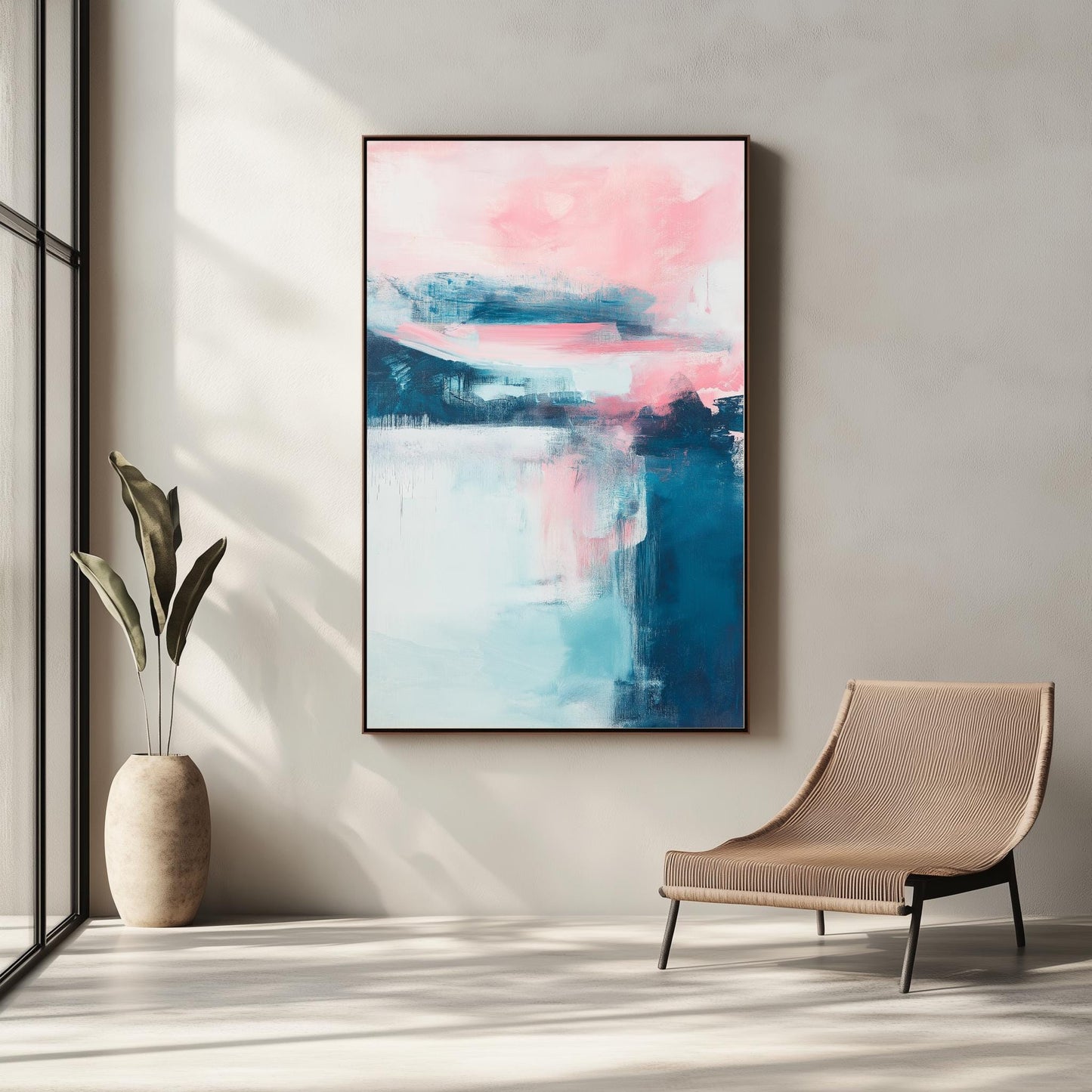 Pastel Abstract Wall Art - Pink and Blue Canvas for Calm Modern Spaces