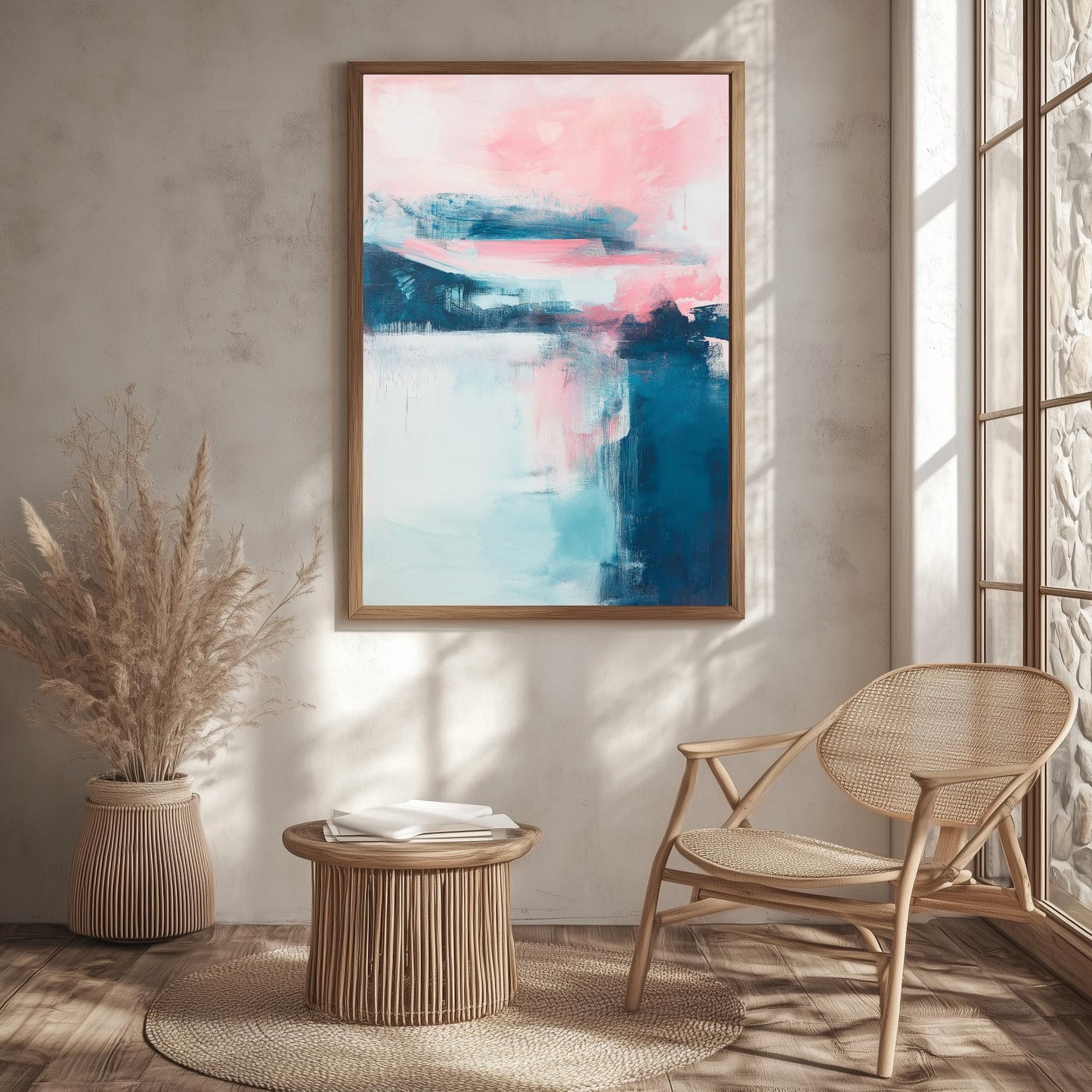 Pastel Abstract Wall Art - Pink and Blue Canvas for Calm Modern Spaces