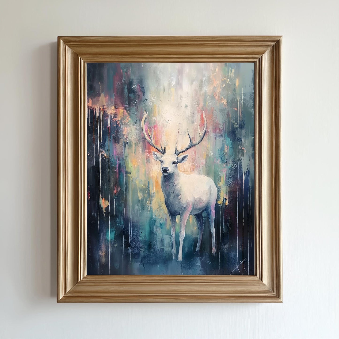 White Deer Wall Art - Abstract Forest Canvas for Elegant Home Decor