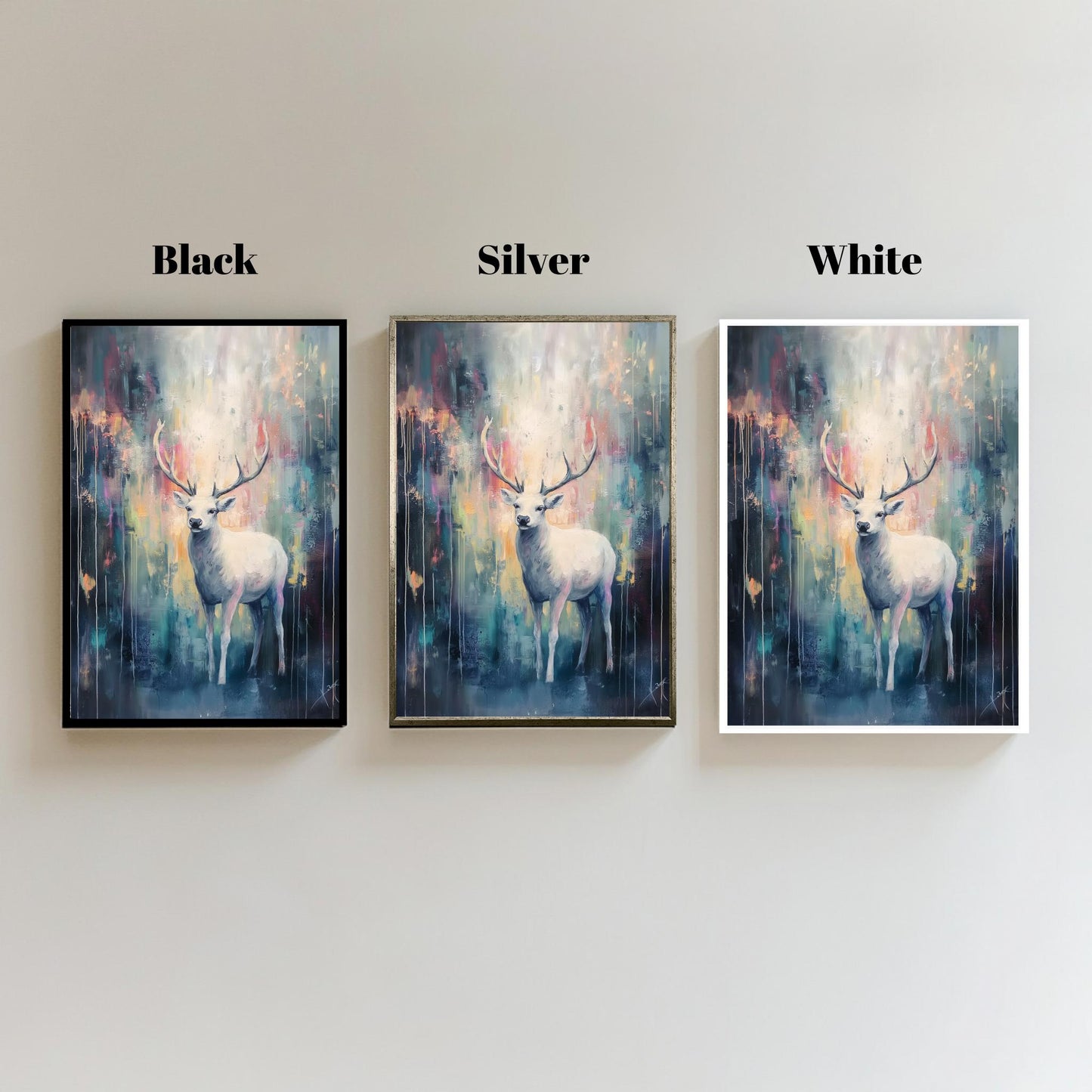 White Deer Wall Art - Abstract Forest Canvas for Elegant Home Decor