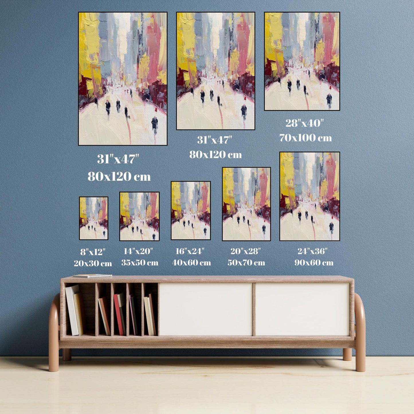 Abstract Cityscape Wall Art | Modern Urban Street Scene Canvas Print | Contemporary Impressionist Painting | Yellow Pink Decor