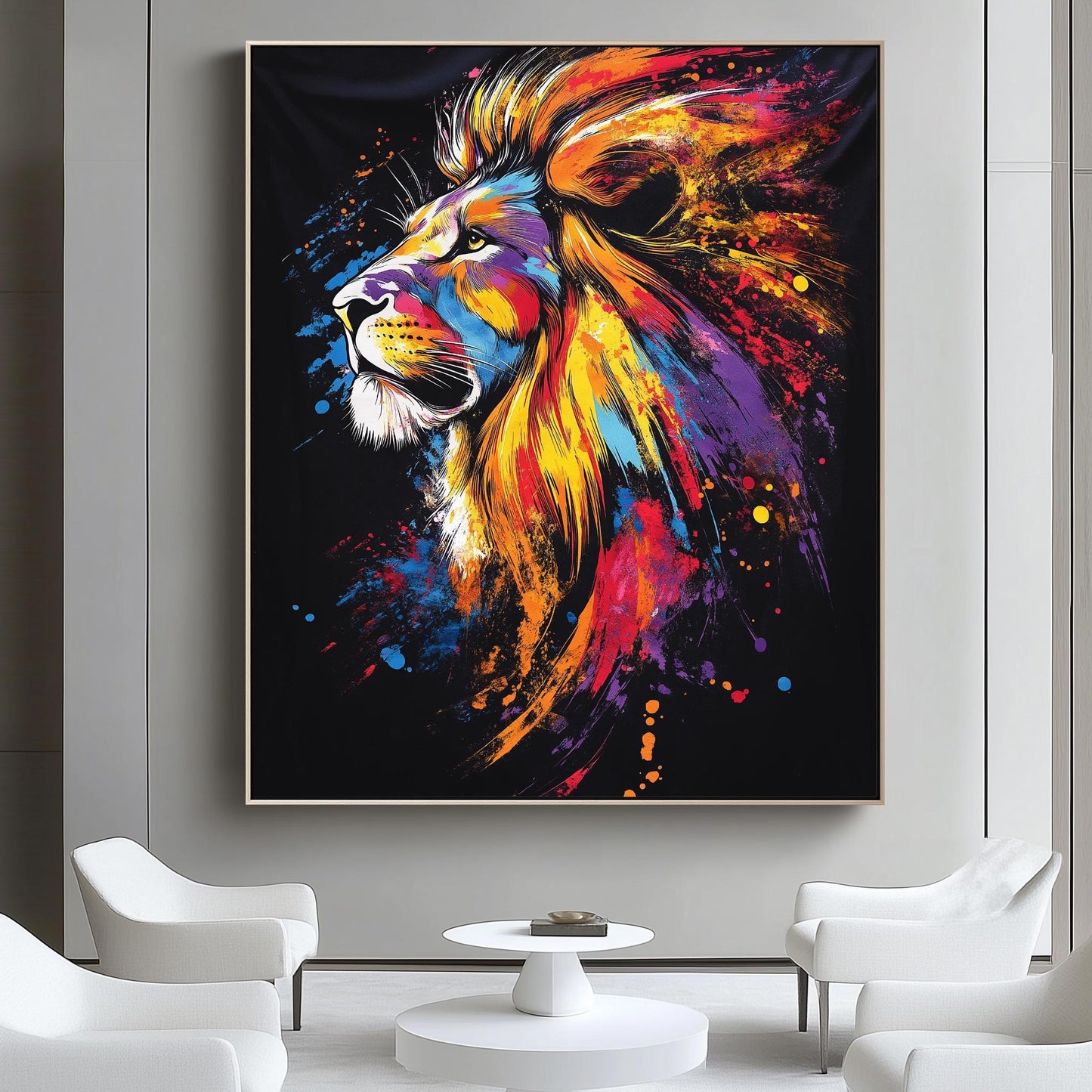 Bold Lion Canvas Art  Vibrant Abstract Animal Wall Decor for Living Room & Office