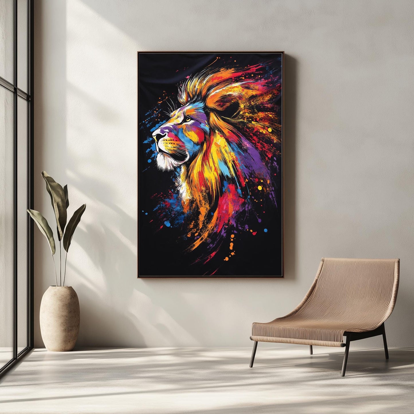 Bold Lion Canvas Art  Vibrant Abstract Animal Wall Decor for Living Room & Office