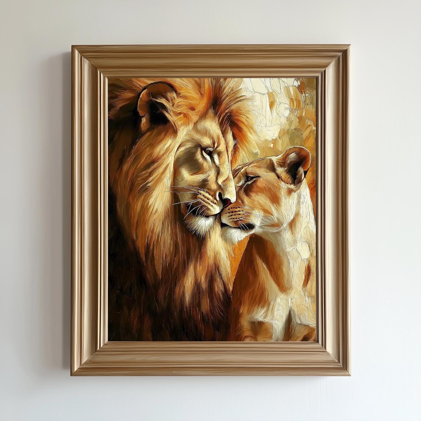 Romantic Lion and Lioness Canvas Art  Majestic Animal Wall Decor for Living Room