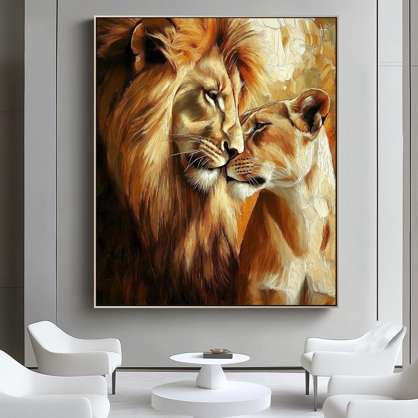 Romantic Lion and Lioness Canvas Art  Majestic Animal Wall Decor for Living Room