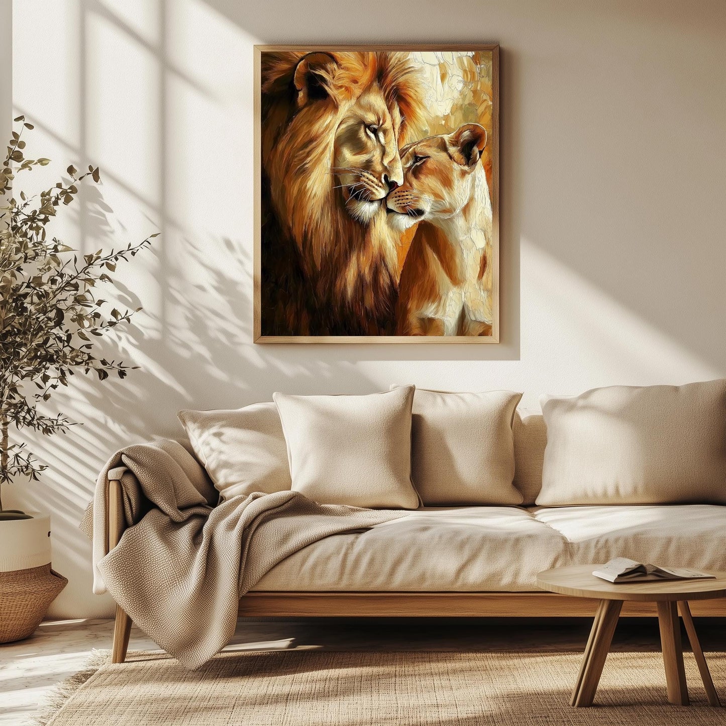 Romantic Lion and Lioness Canvas Art  Majestic Animal Wall Decor for Living Room