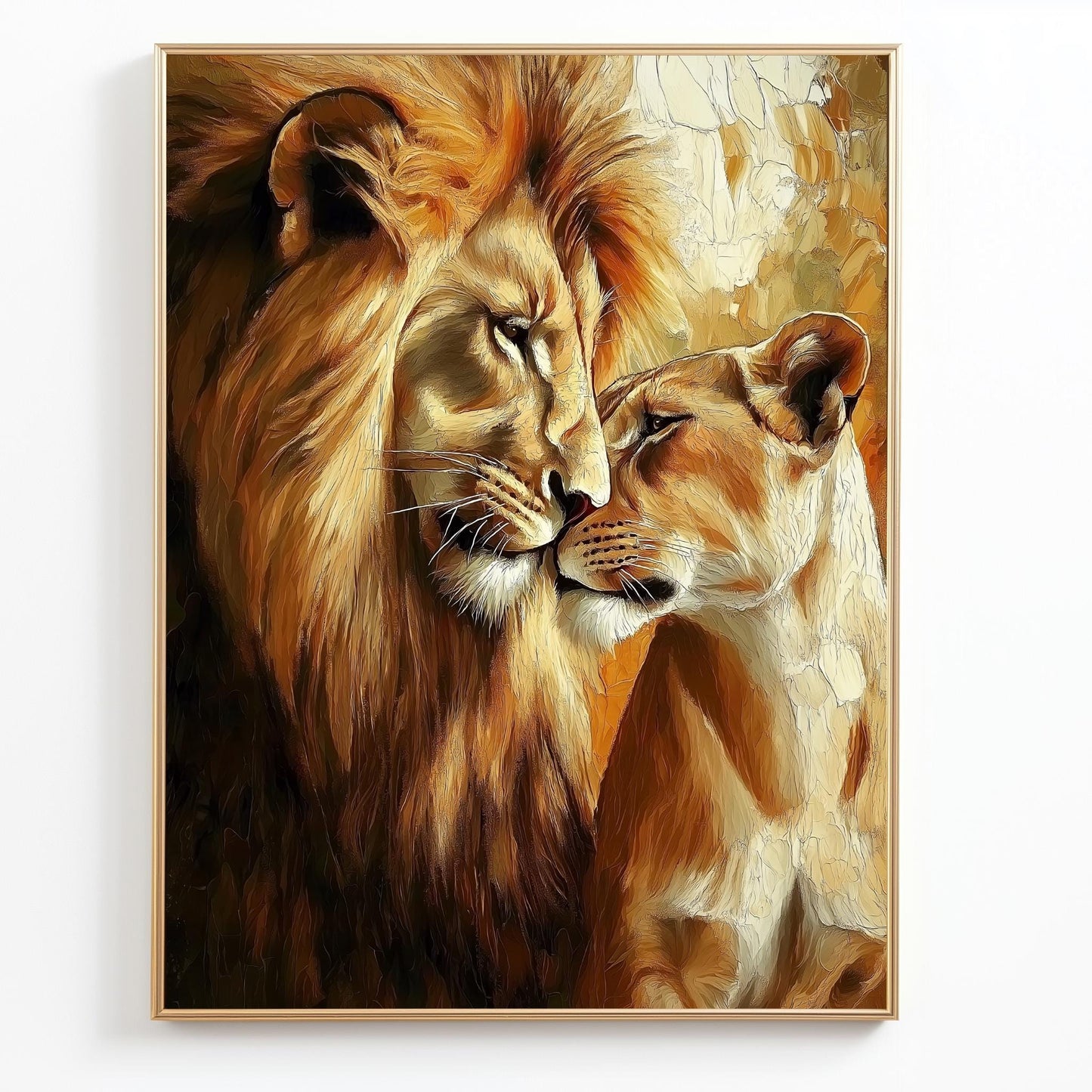 Romantic Lion and Lioness Canvas Art  Majestic Animal Wall Decor for Living Room