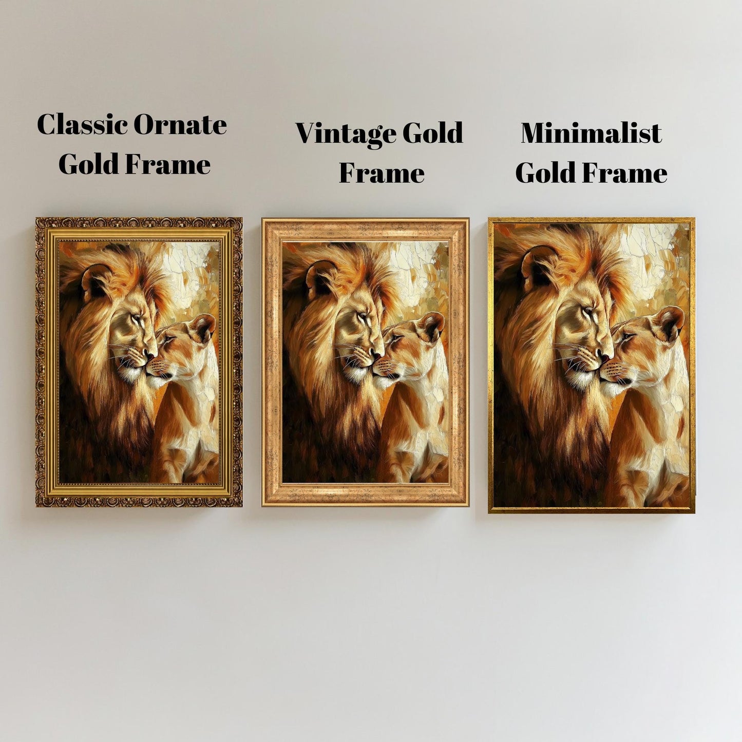 Romantic Lion and Lioness Canvas Art  Majestic Animal Wall Decor for Living Room