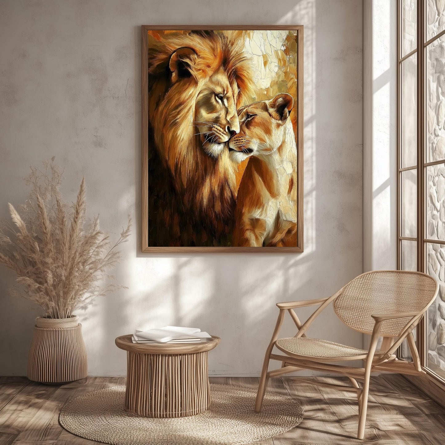 Romantic Lion and Lioness Canvas Art  Majestic Animal Wall Decor for Living Room