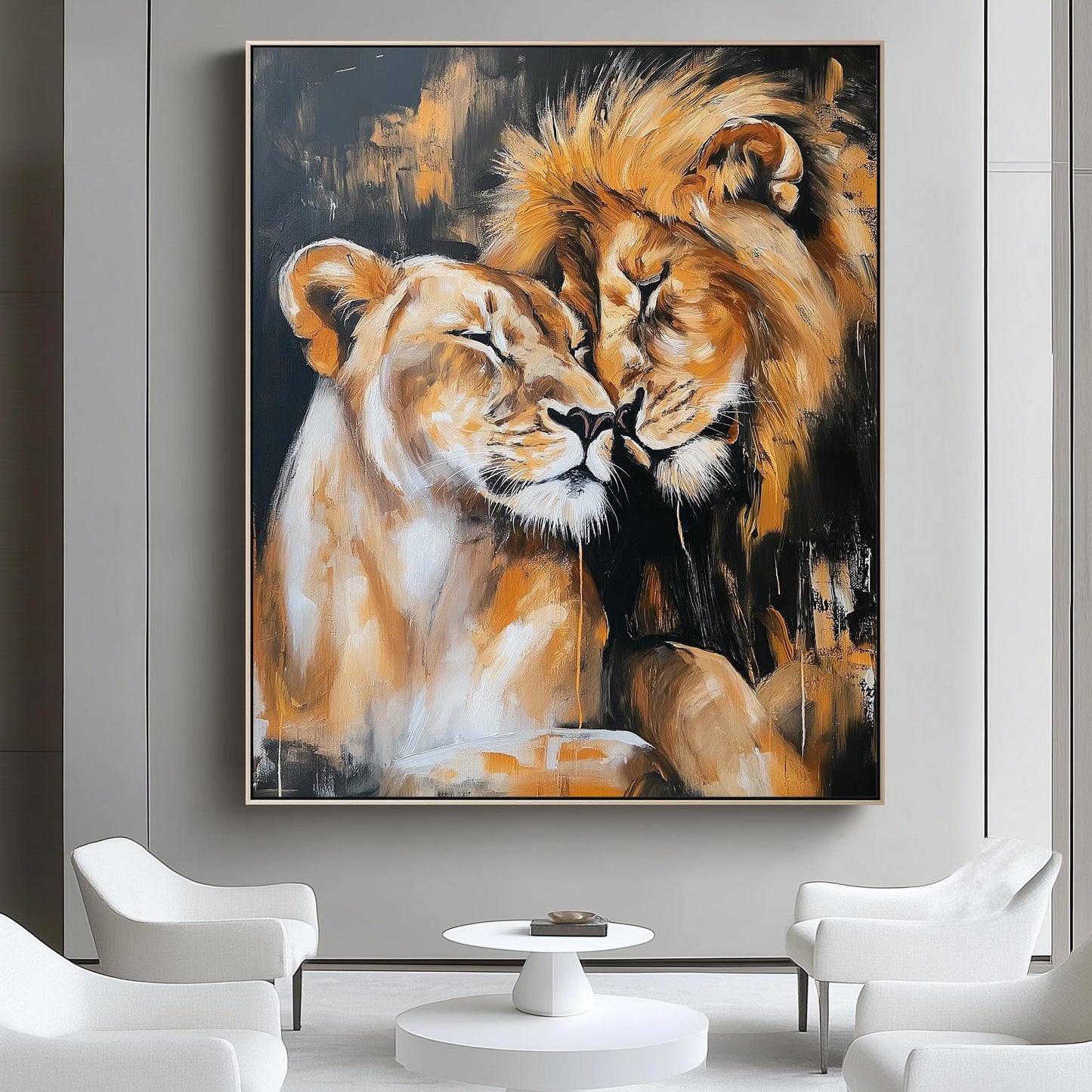 Lion and Lioness Canvas Art  Romantic Animal Wall Decor for Couples